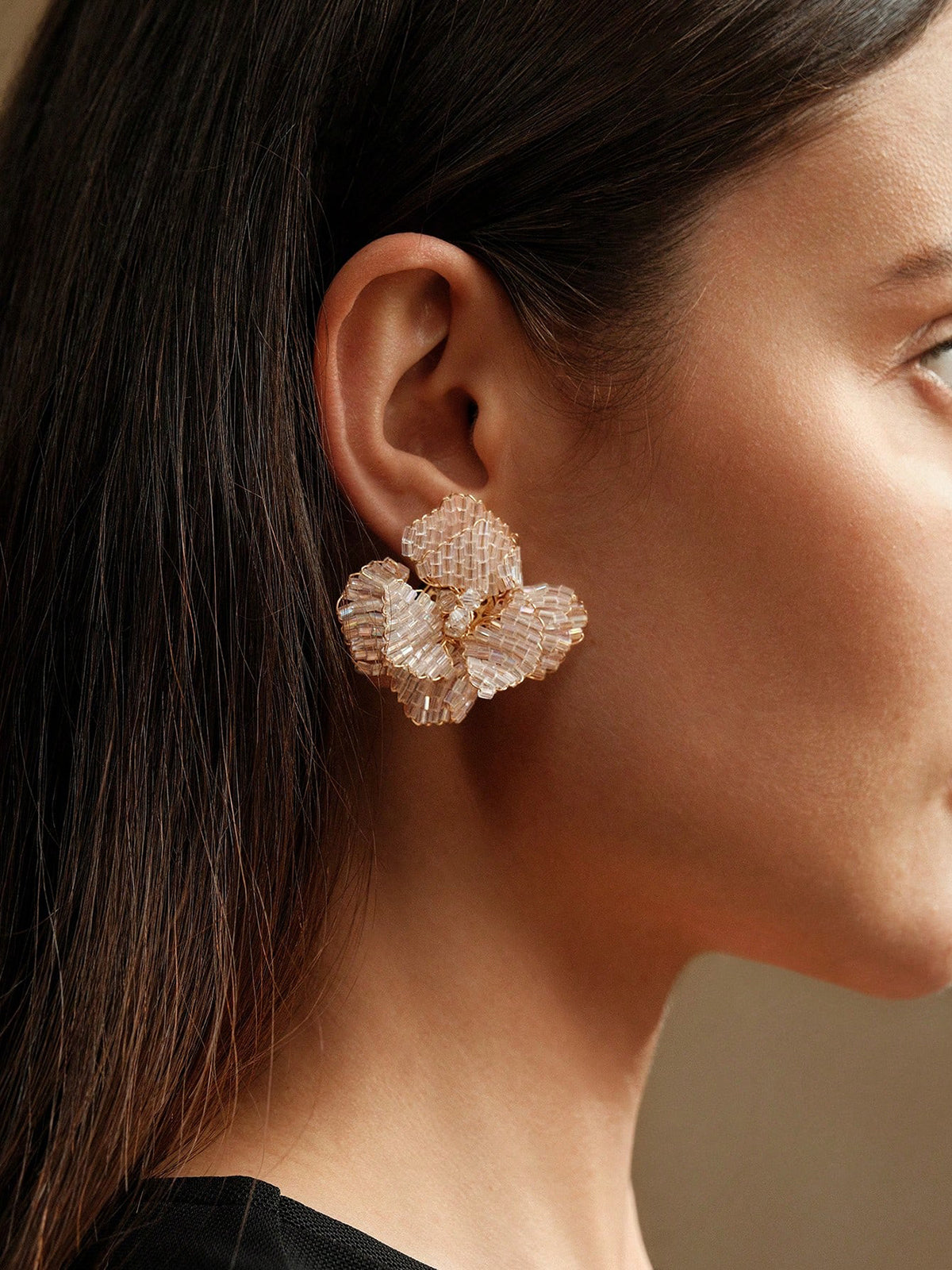 Beaded Flower-Shaped Statement Earrings Handcrafted Artisan Jewelry