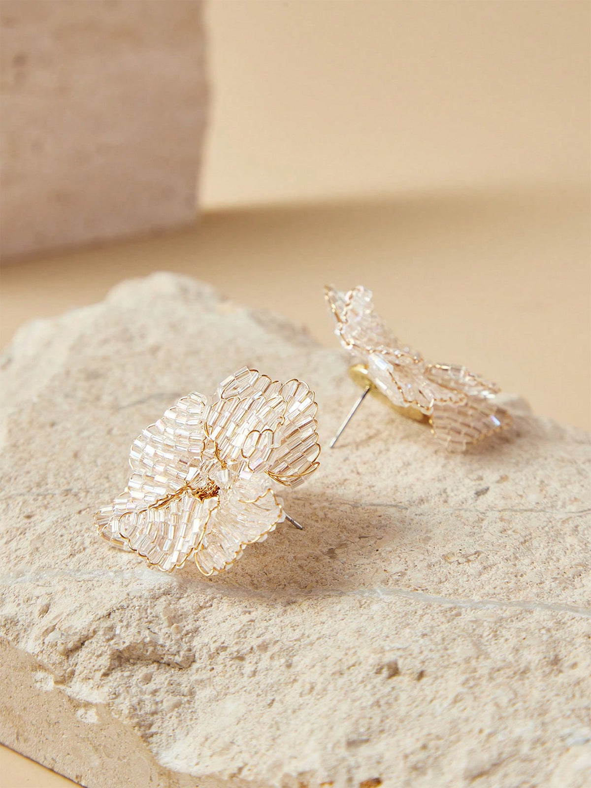 Beaded Flower-Shaped Statement Earrings Handcrafted Artisan Jewelry