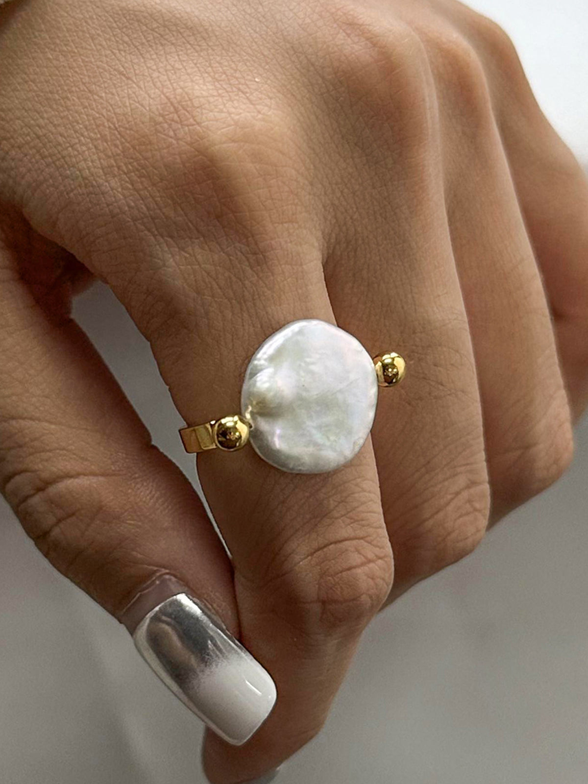 Reversible Baroque Pearl Ring Elegant Handcrafted Adjustable Design
