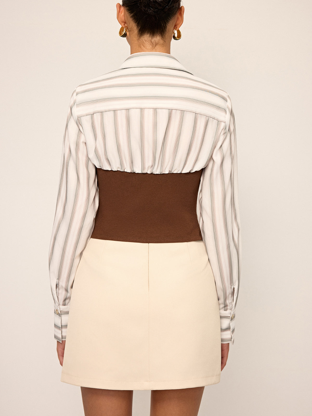 2 in 1 Ribbed Knit and Striped Contrast Shirt Casual Layered Look