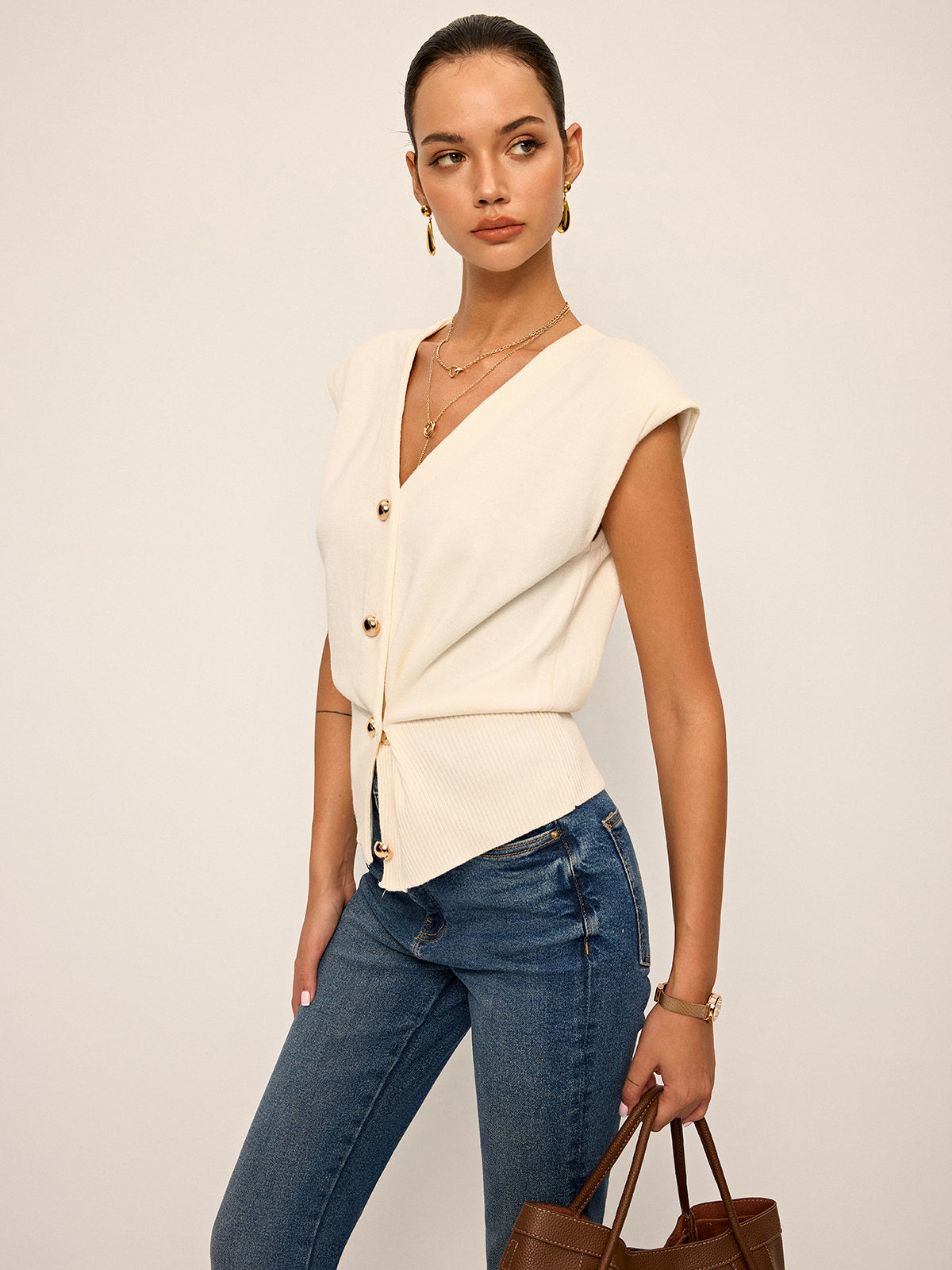 Asymmetric Two-Way Wear Knit Vest for Layering Essentials