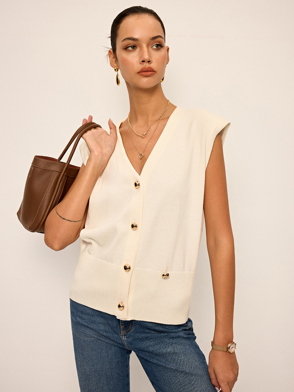 Asymmetric Two-Way Wear Knit Vest for Layering Essentials