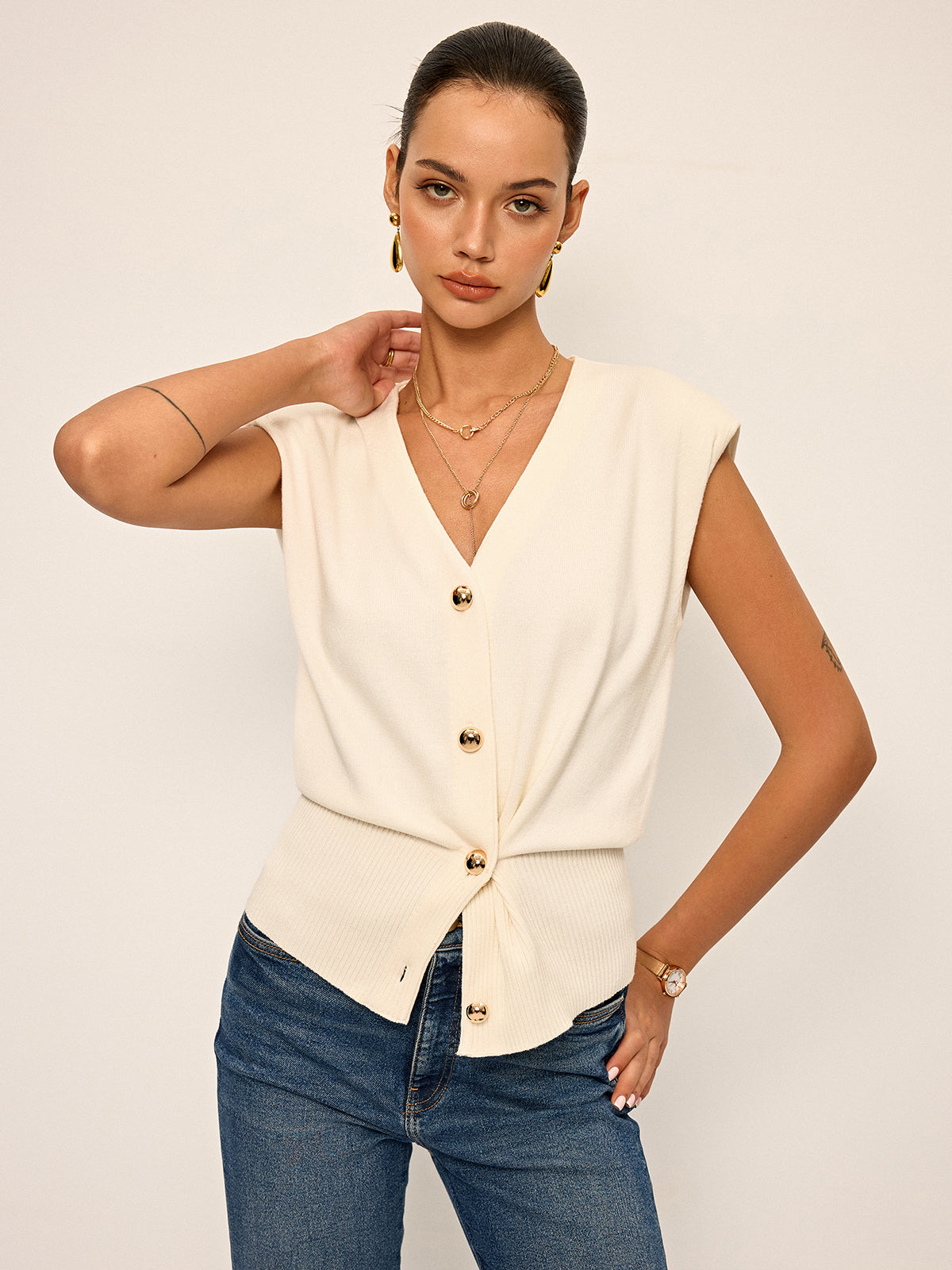 Asymmetric Two-Way Wear Knit Vest for Layering Essentials