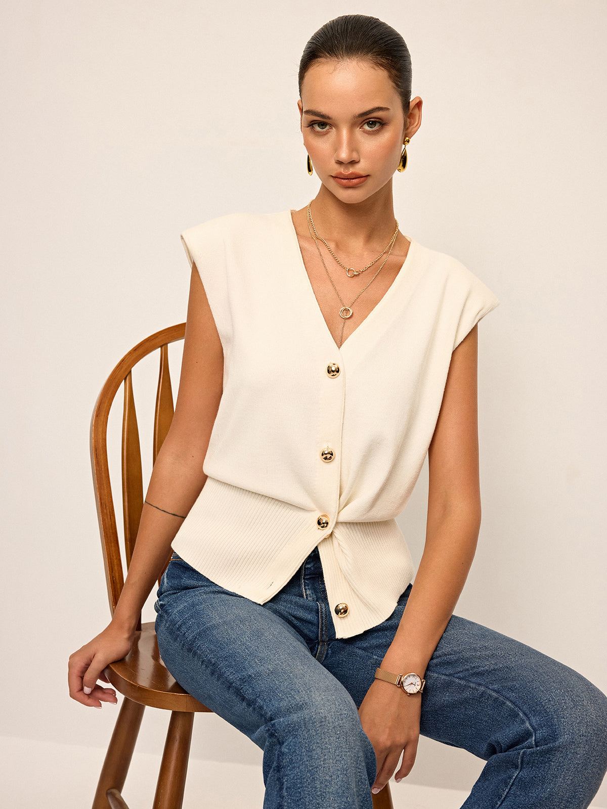 Asymmetric Two-Way Wear Knit Vest for Layering Essentials