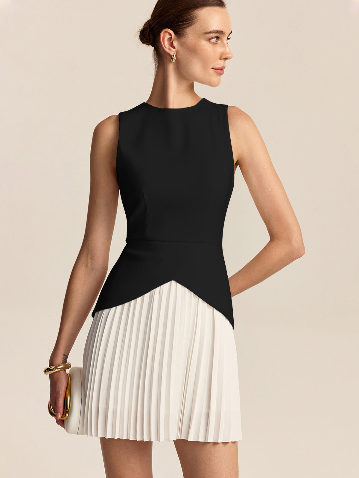 Pleated Hem Mini Dress Flattering Fit Flare Design