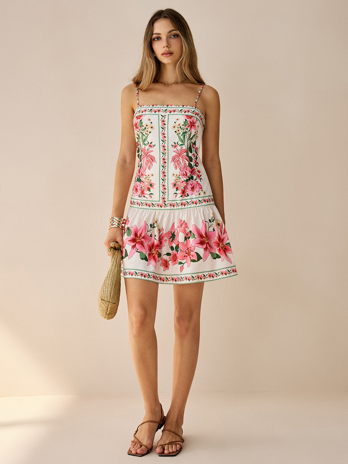 Floral Print Spaghetti Strap Mini Dress for Women Summer Casual