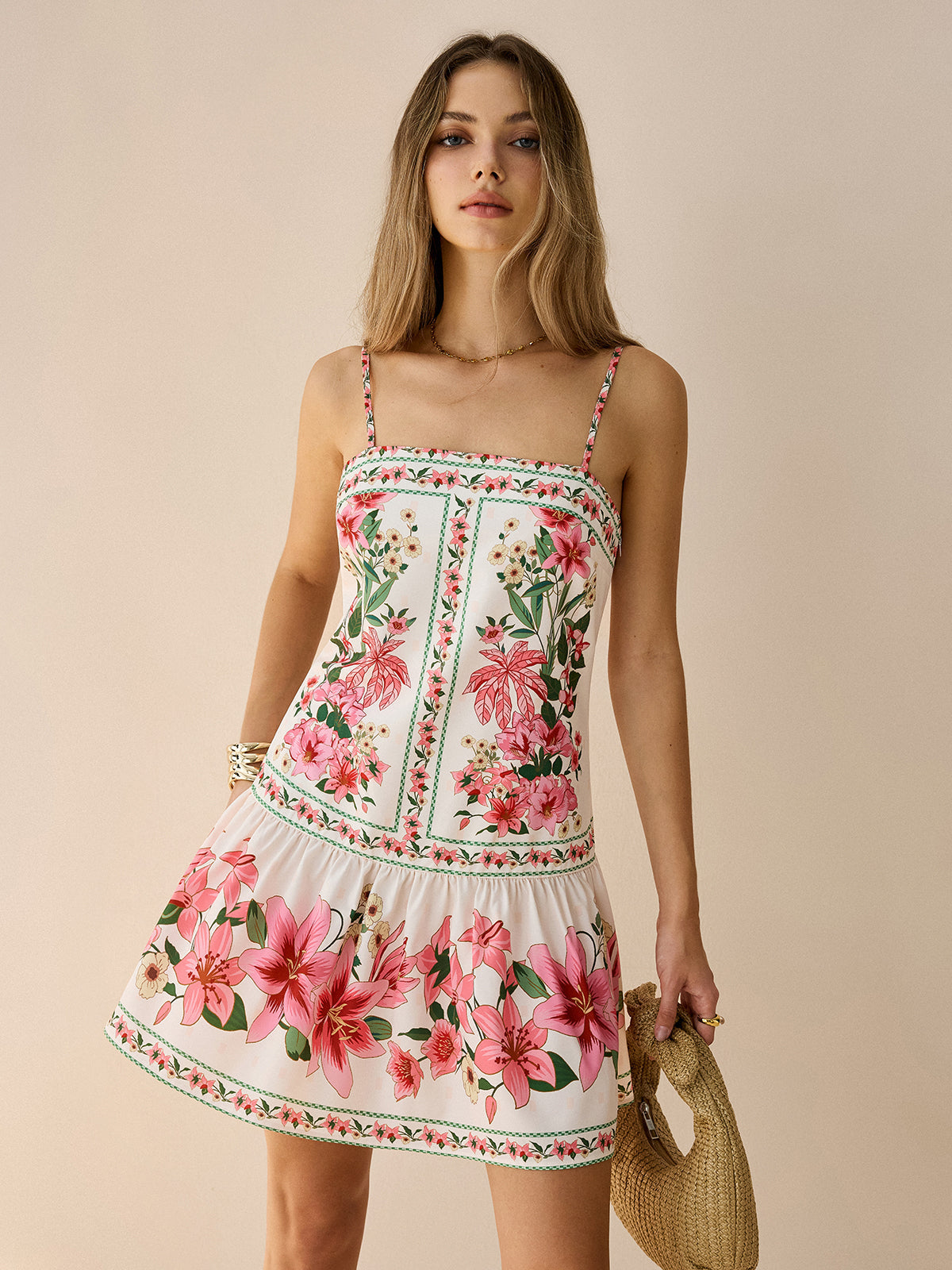 Floral Print Spaghetti Strap Mini Dress for Women Summer Casual