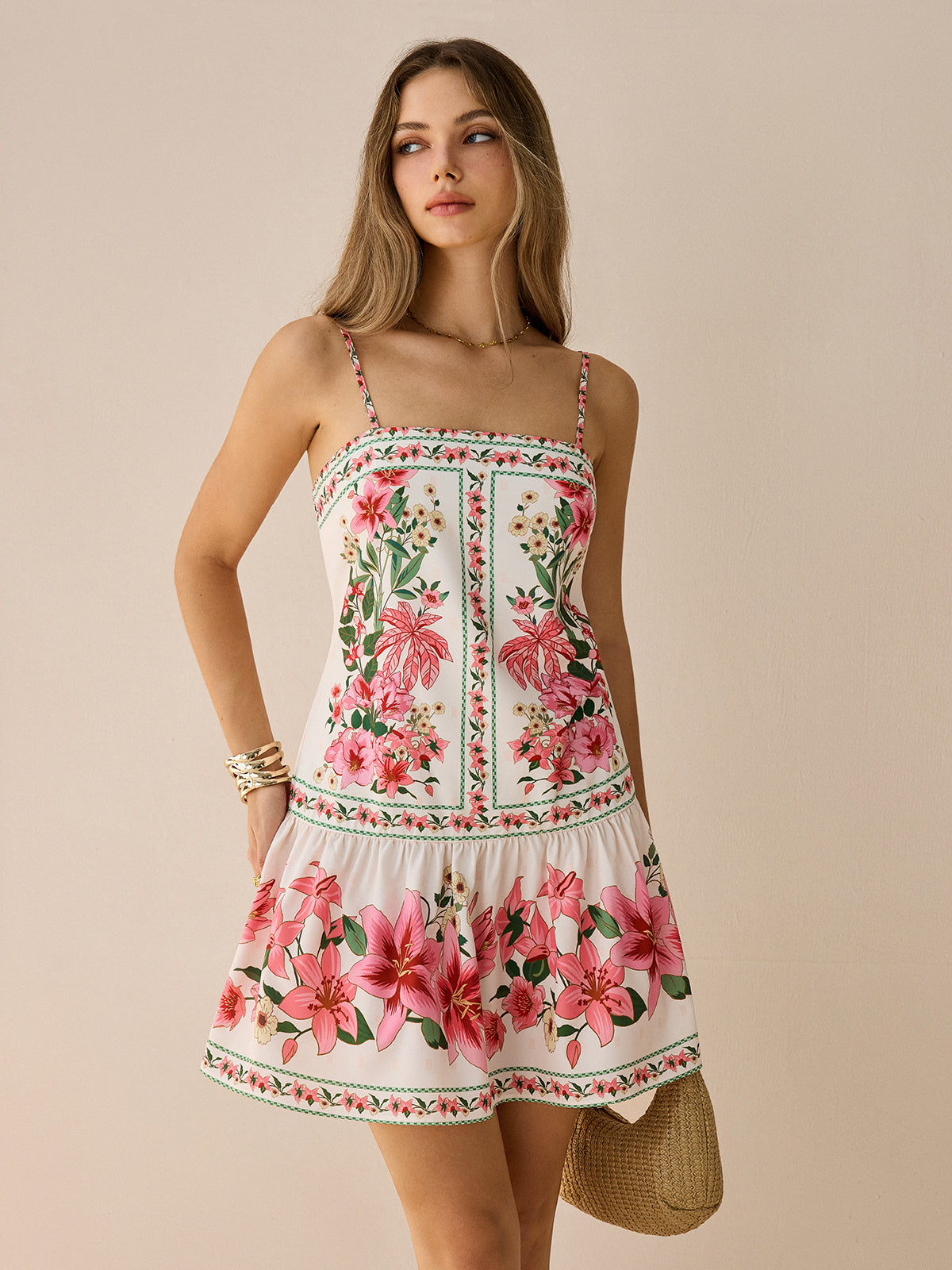 Floral Print Spaghetti Strap Mini Dress for Women Summer Casual