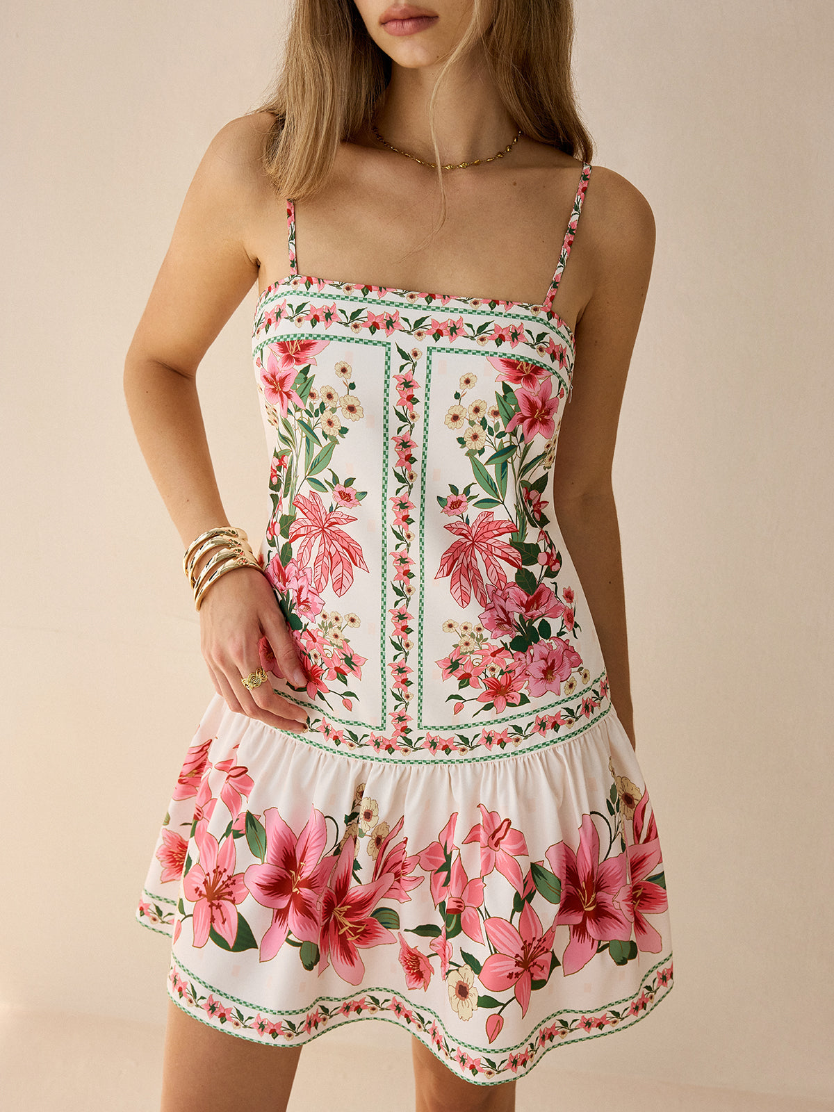 Floral Print Spaghetti Strap Mini Dress for Women Summer Casual
