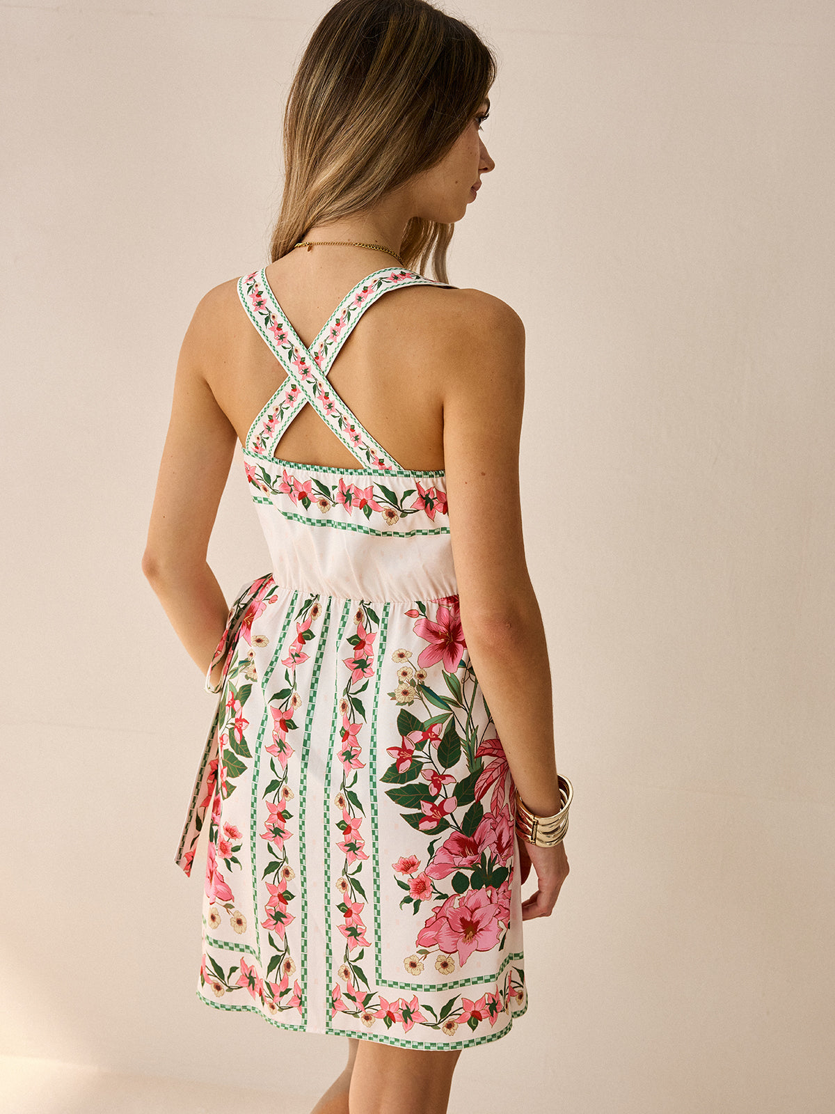 Floral Print Wrap Mini Dress in Luxurious Textured Fabric for Summer