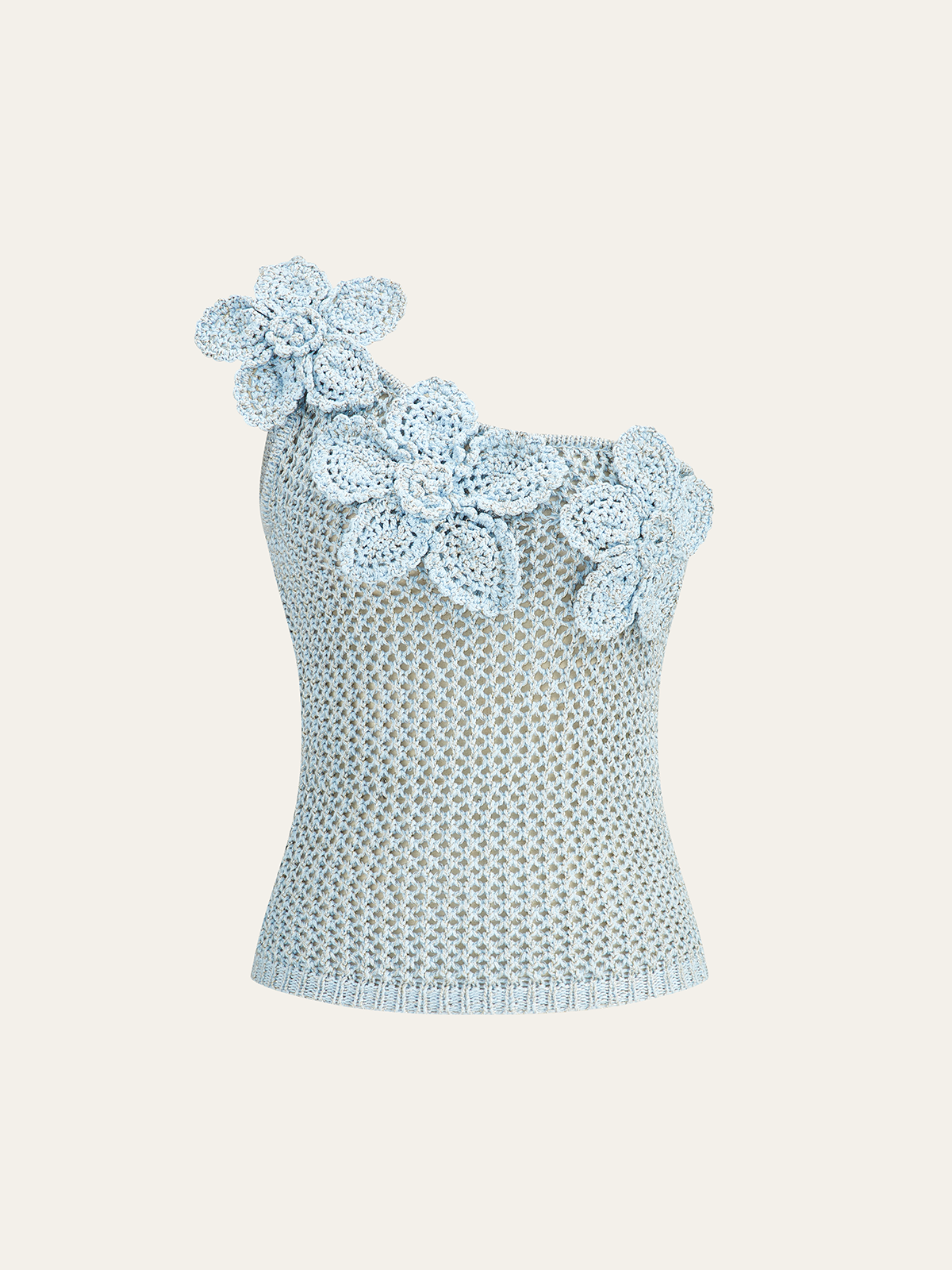One-Shoulder Floral Crochet Knit Top with Elegant Lace Detail