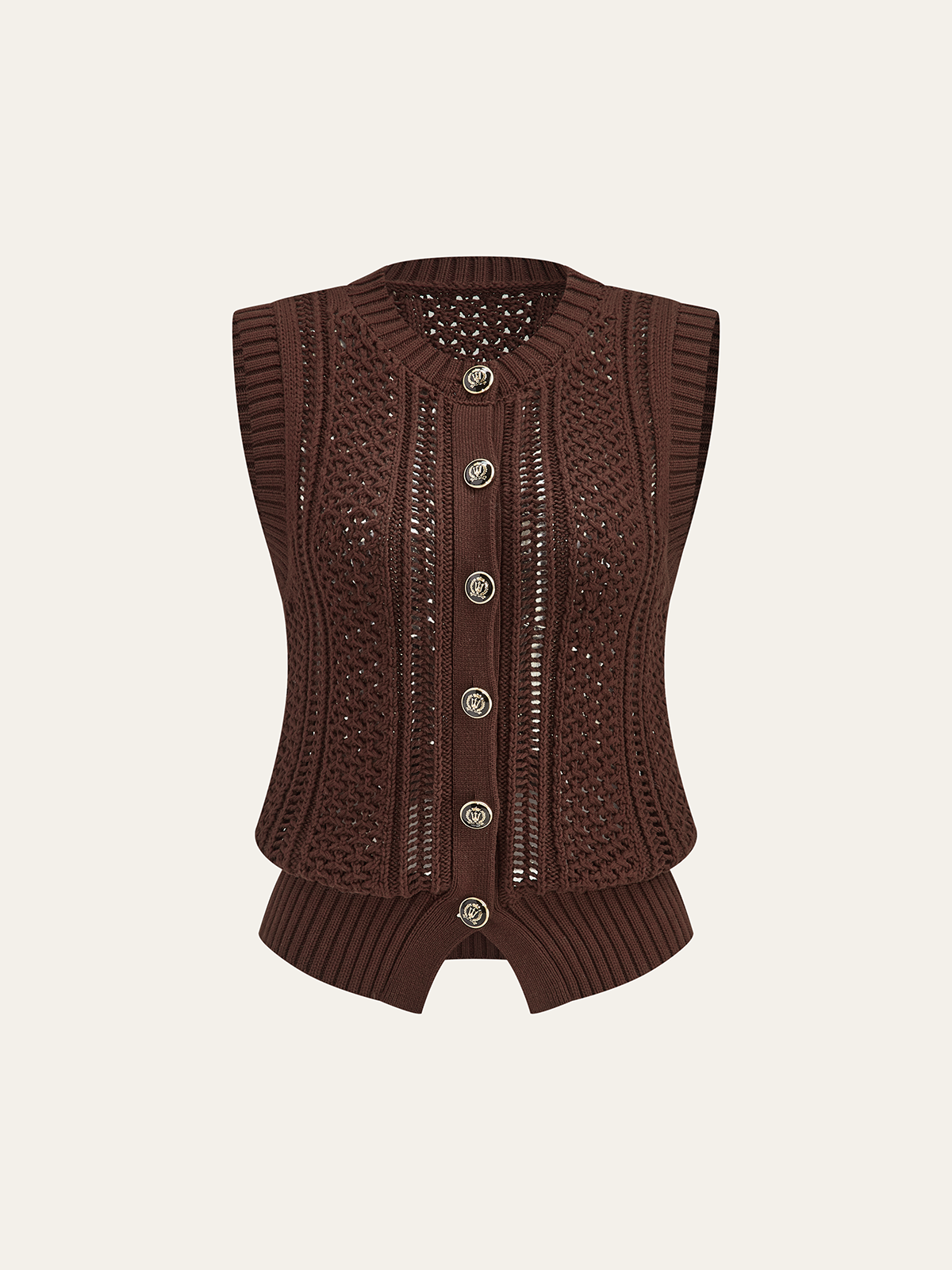 Button Front Sweater Vest with Cable Knit Detail