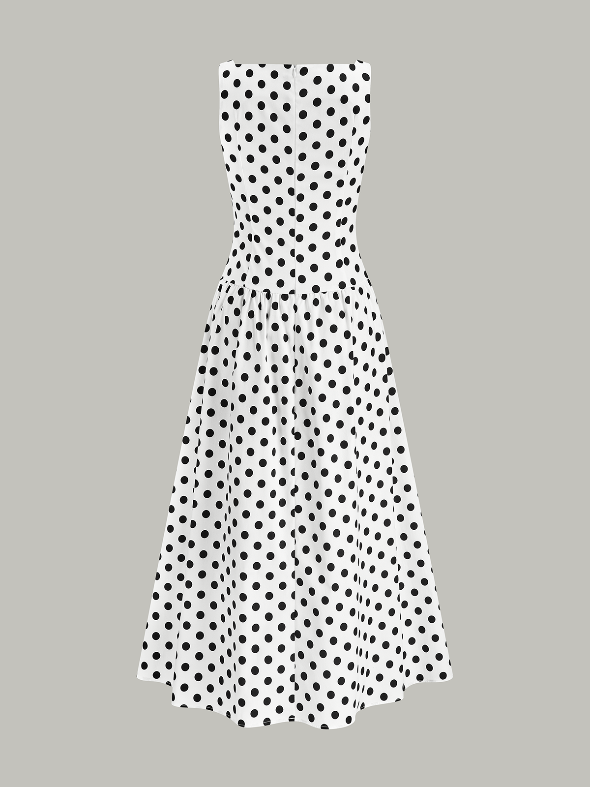 Polka Dot Sleeveless Midi Dress with Belted Waist