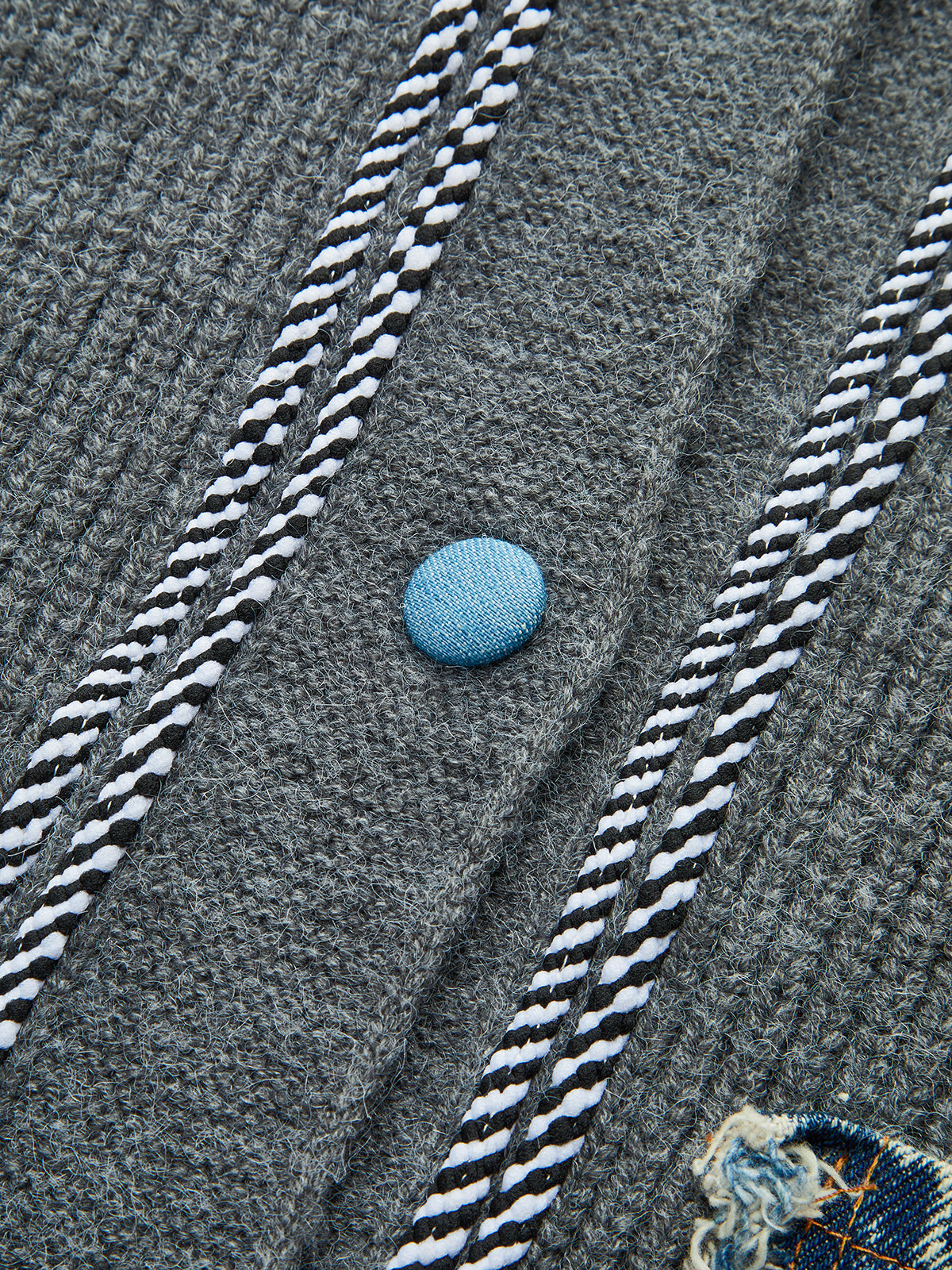 Contrast Trim Denim Panel Cardigan with Stylish Front Pockets