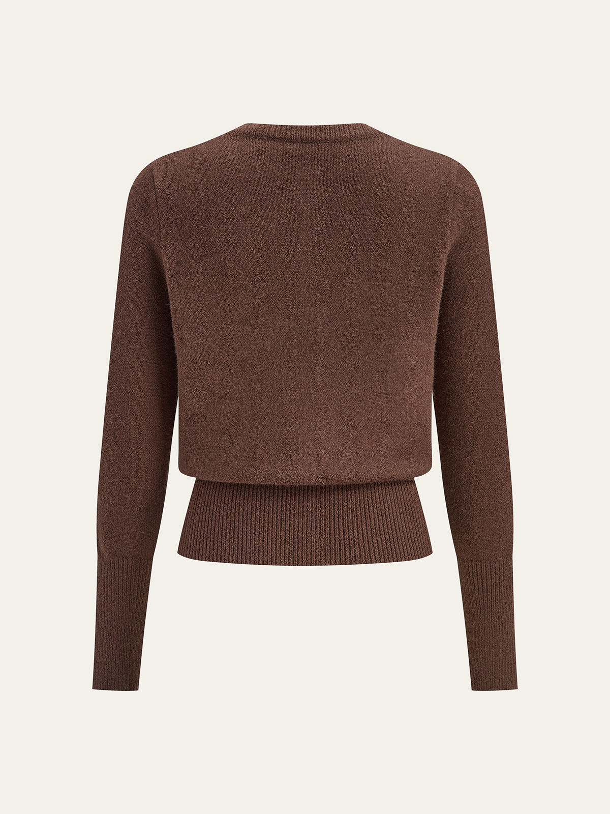 Crew Neck Button-Front Knit Cardigan with Long Sleeves for Women