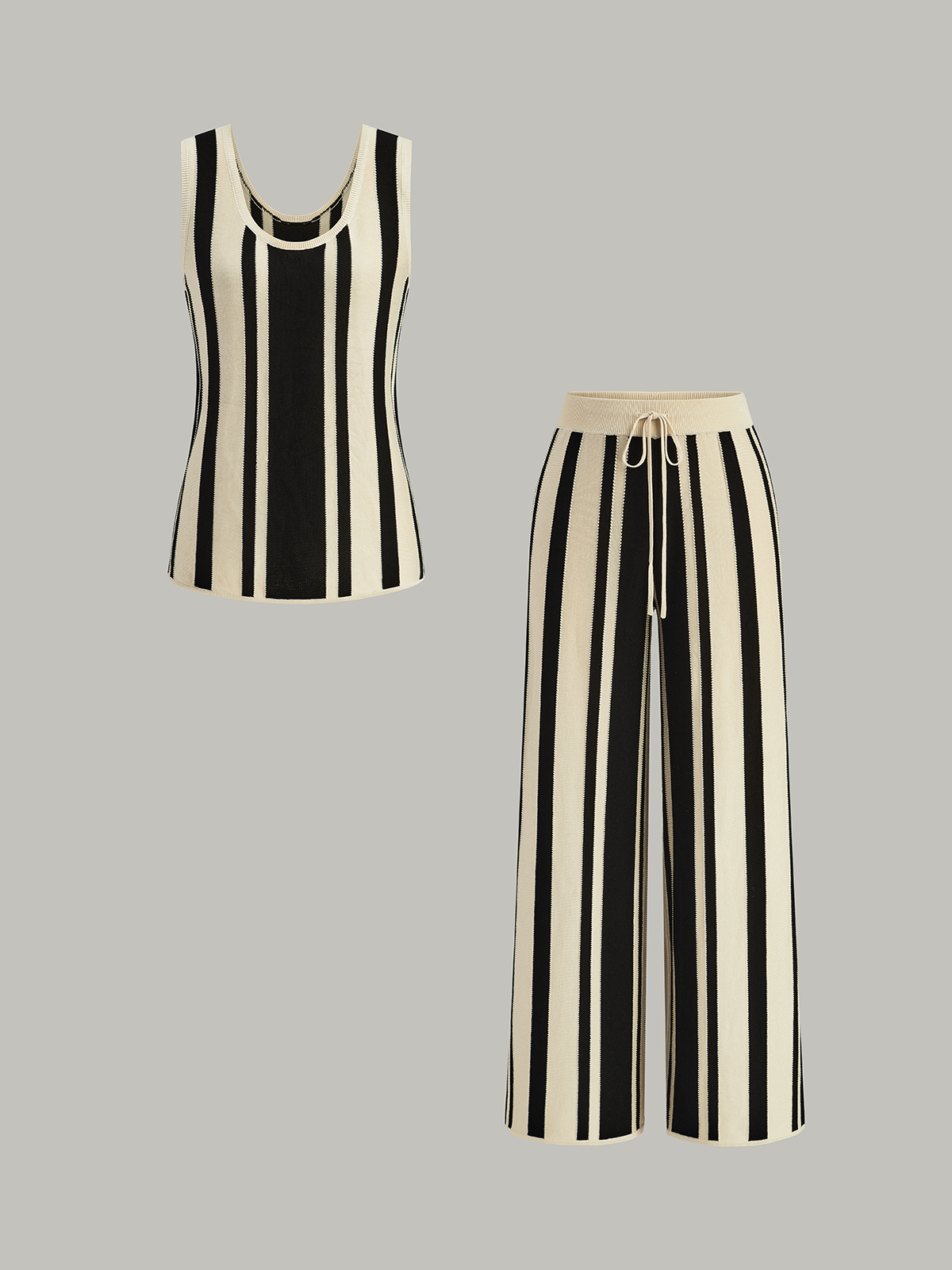 Striped Knit High-Waist Pants for Women, Comfortable Loungewear