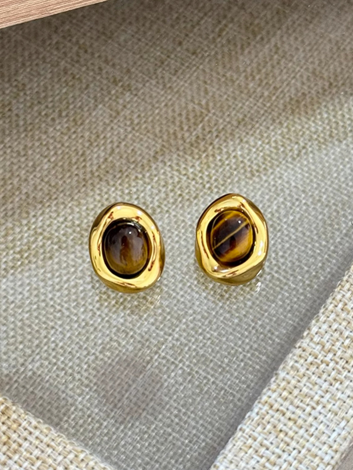 Vintage Tiger Eye Earrings with Sterling Silver Hooks