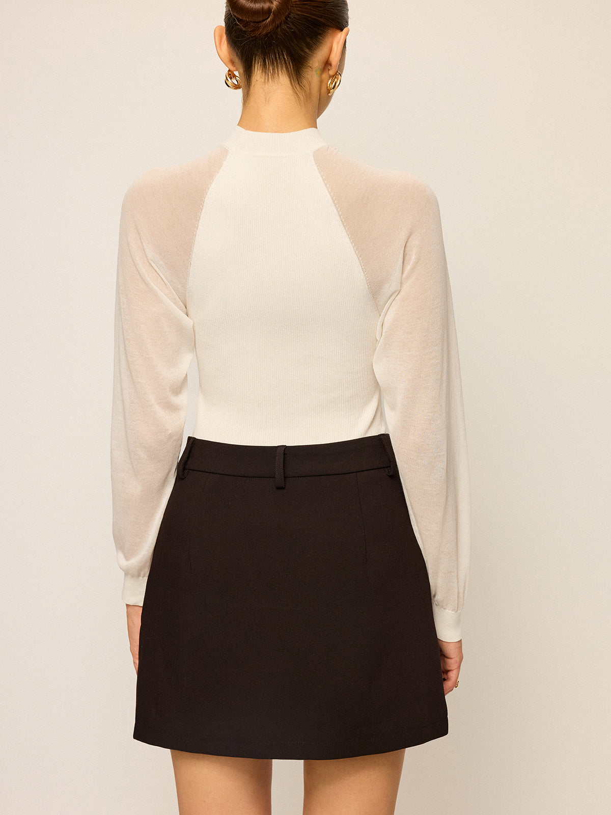 Sheer-Sleeved Cotton Knit Top for Women, Casual Stylish Pullover