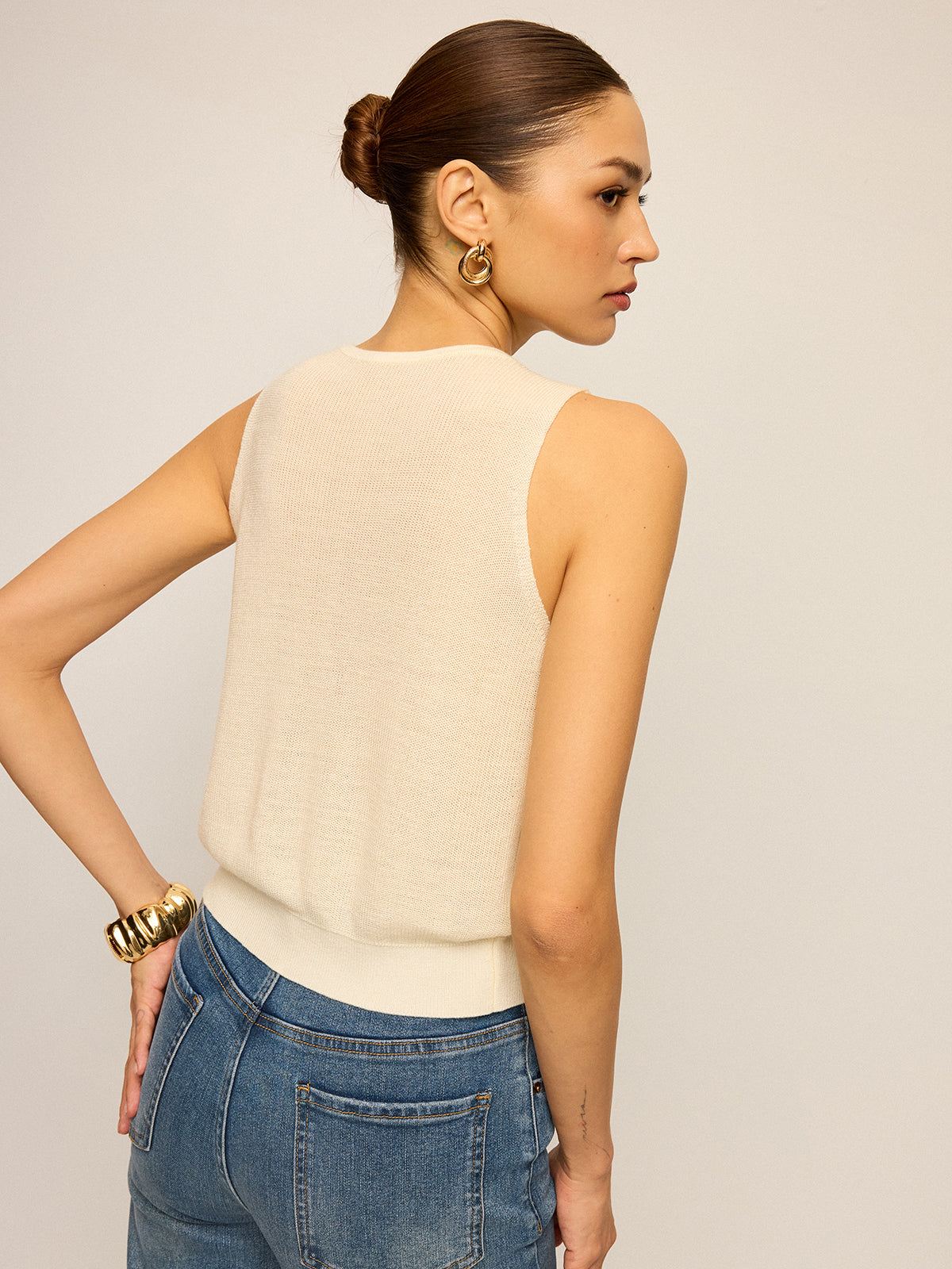 V-Neck Button Knitted Tank Top for Women Casual Summer