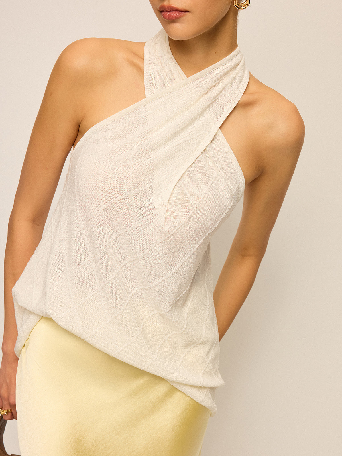 Halter Neck Knit Top with Cross-Strap Neckline | Women's Summer Fashion Essential