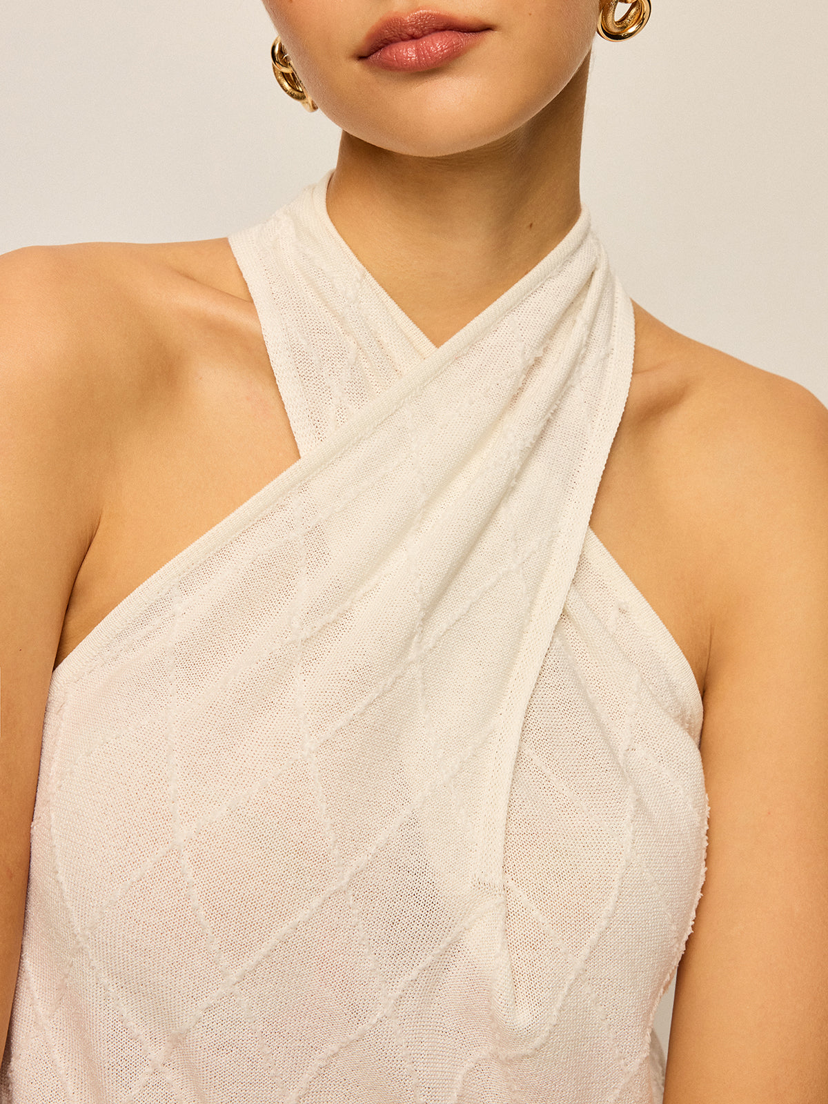 Halter Neck Knit Top with Cross-Strap Neckline | Women's Summer Fashion Essential
