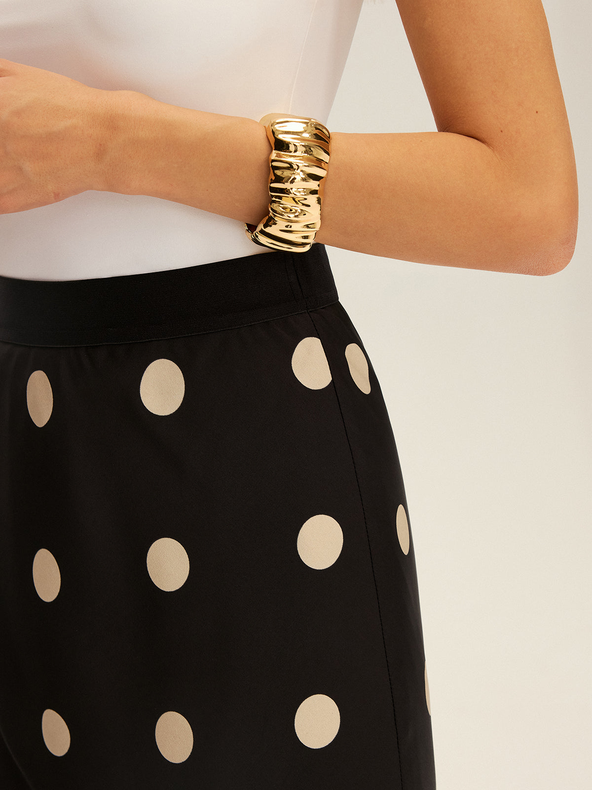 Satin Polka Dot Maxi Skirt for Women, Flowy and Elegant.