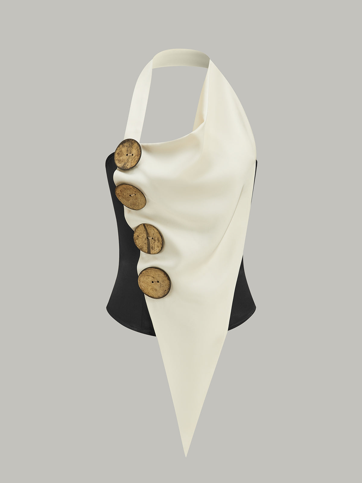 Asymmetrical Halter Top with Large Buttons and Adjustable Straps