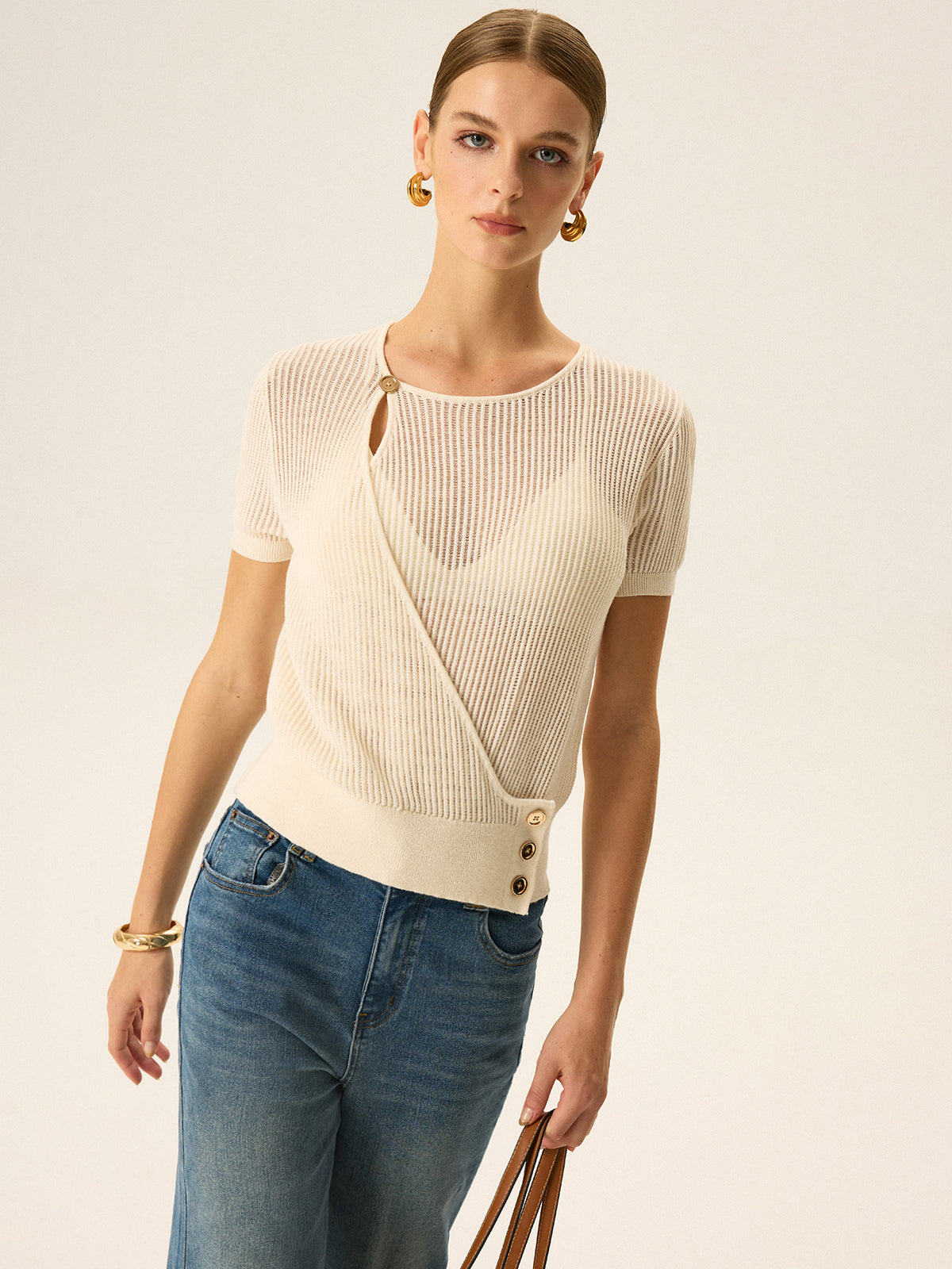 Asymmetric Button Knit Top Trendy Comfortable Fall Apparel