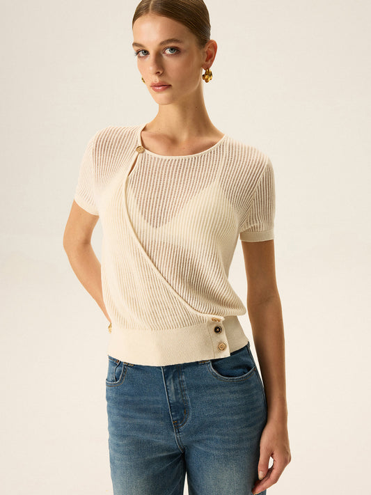 Asymmetric Button Knit Top Trendy Comfortable Fall Apparel
