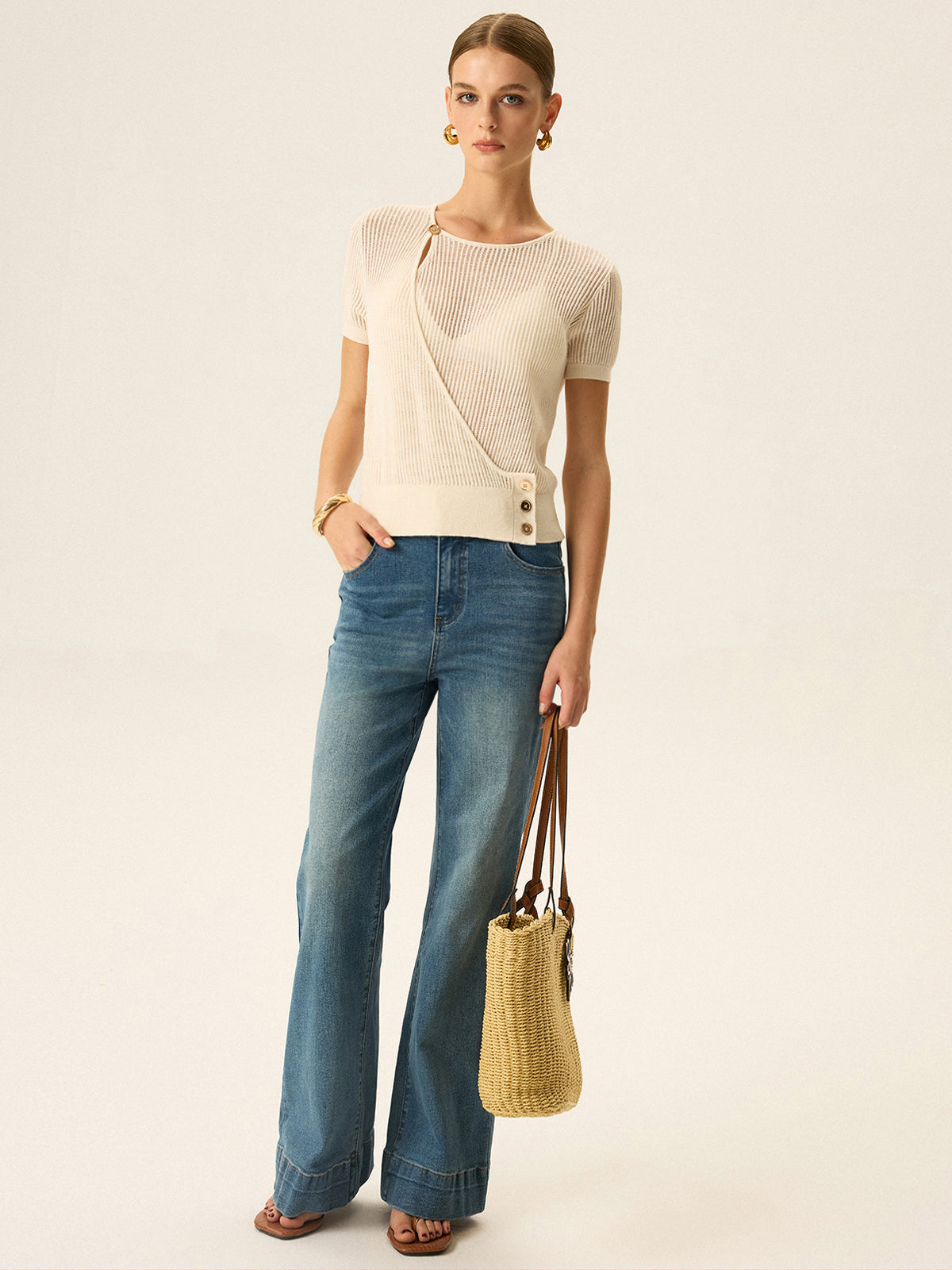 Asymmetric Button Knit Top Trendy Comfortable Fall Apparel