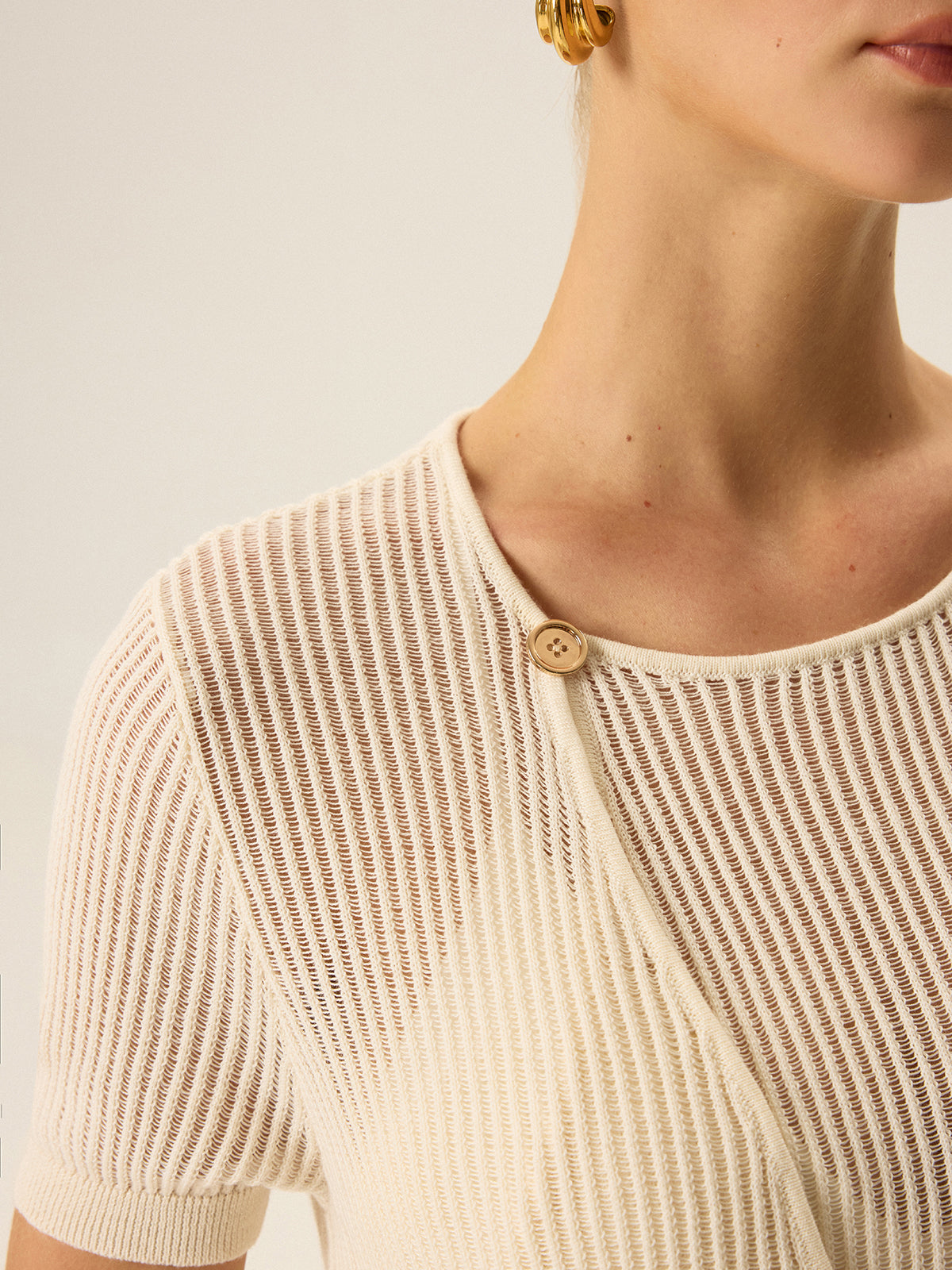 Asymmetric Button Knit Top Trendy Comfortable Fall Apparel