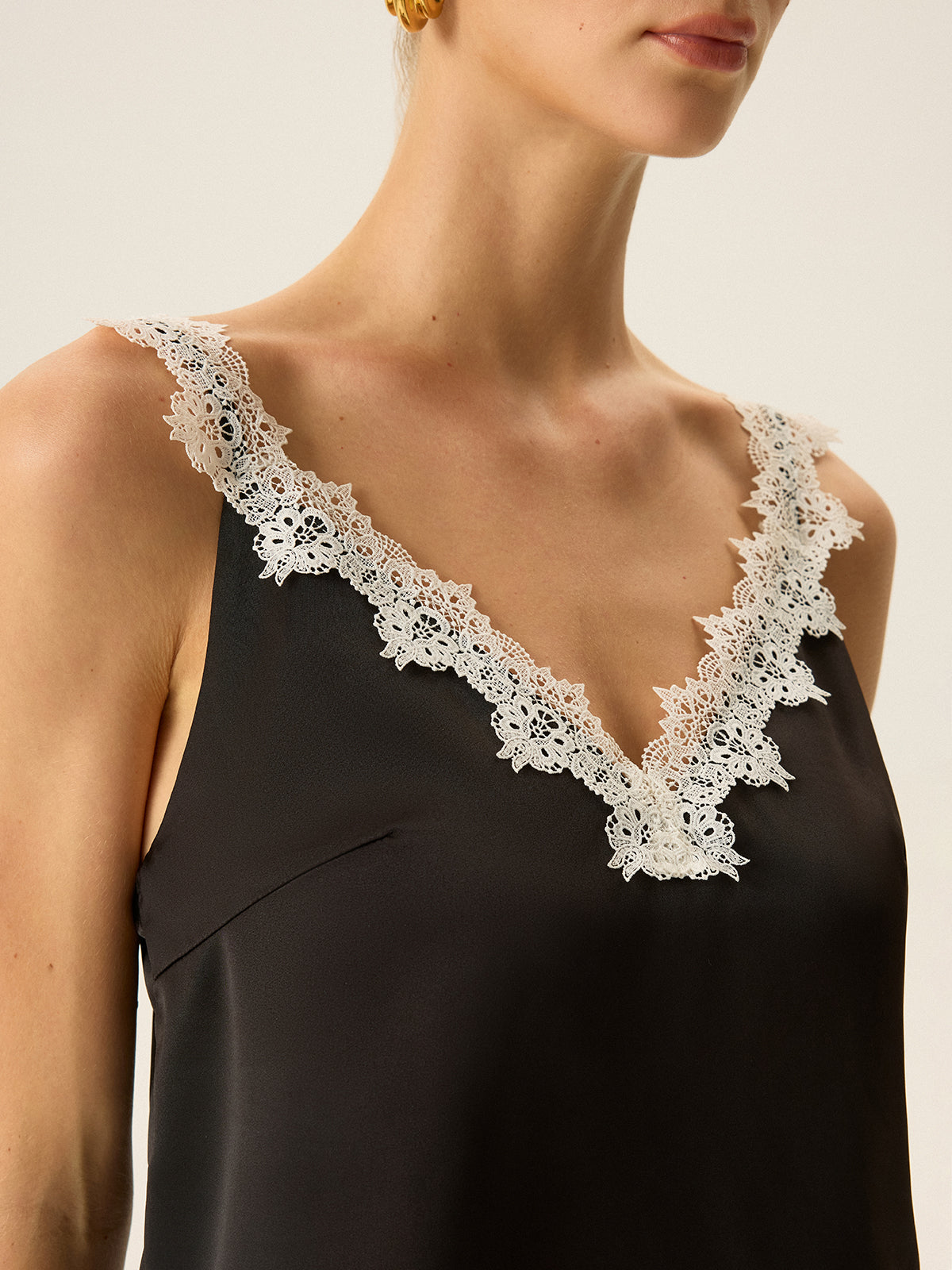 Semi-Sheer Lace Trim Cami Top Lightweight Sleeveless Blouse