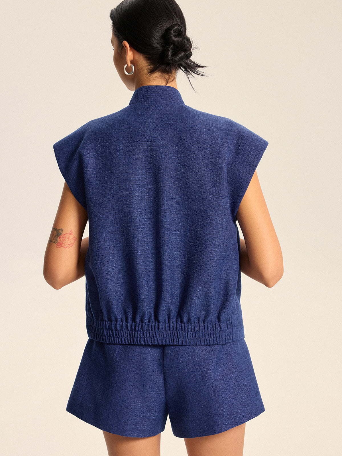 Cap Sleeve Collared Vest for Women with Button Detailing