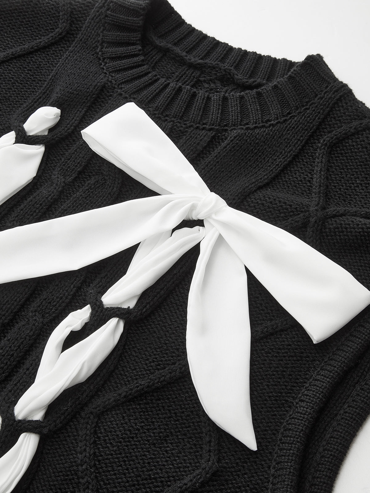 Cable-Knit Bow Cap Sleeve Vest Sweater for Women Stylish Layering