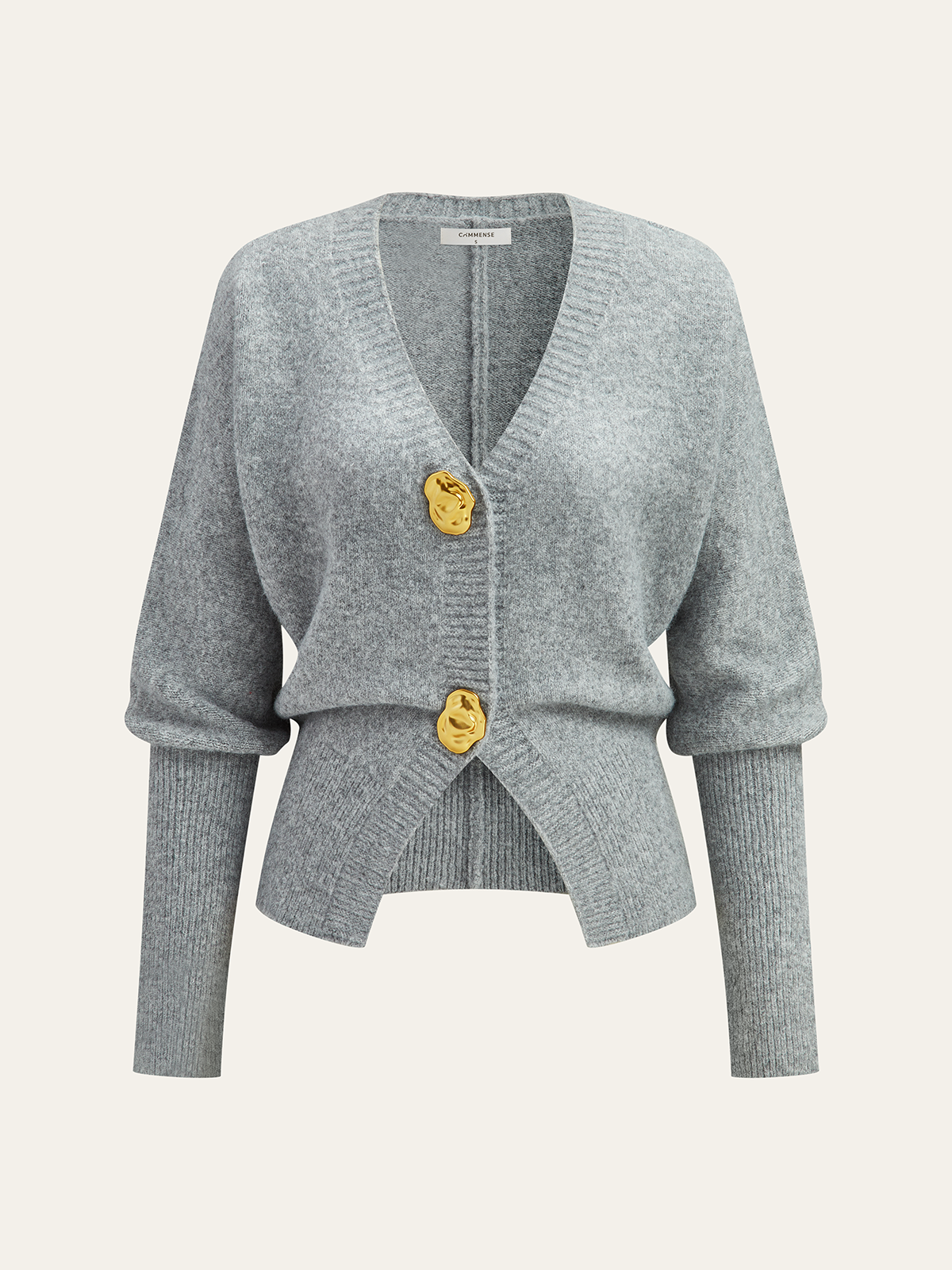Metal Button Wool Blend Cardigan with Pockets and Ribbed Trim