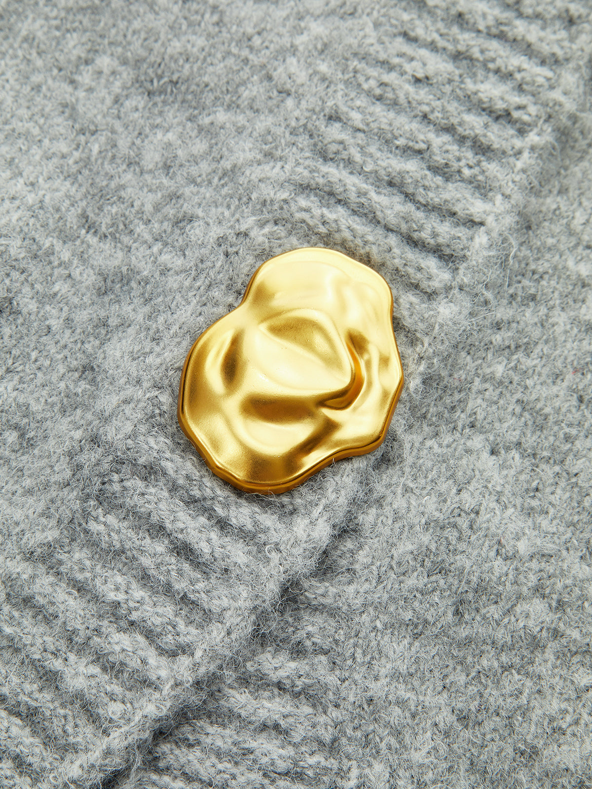 Metal Button Wool Blend Cardigan with Pockets and Ribbed Trim