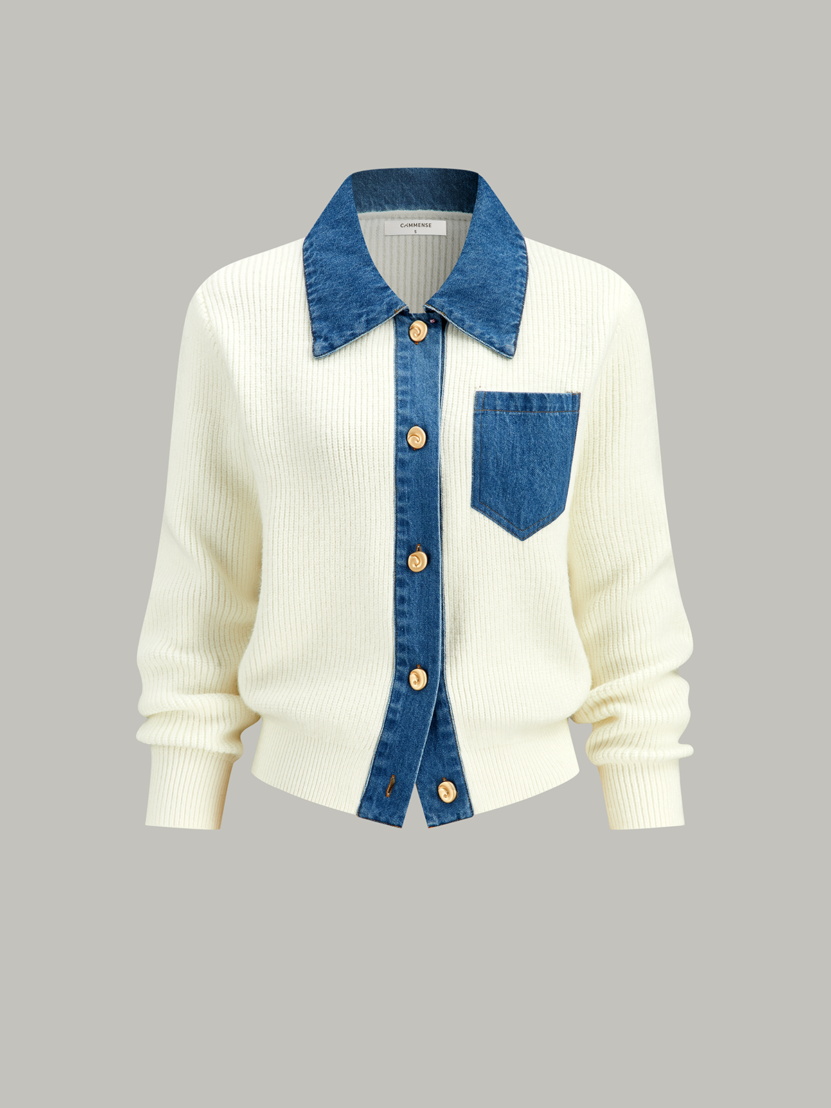 Denim Trim Button Knit Cardigan for Women Comfort Fit