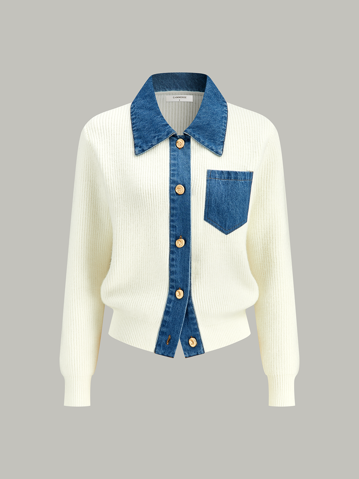 Denim Trim Button Knit Cardigan for Women Comfort Fit