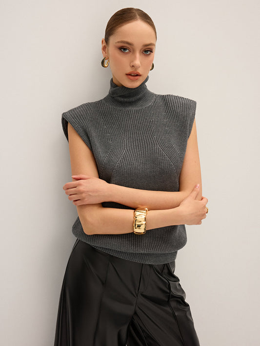 Wool-Blend Turtleneck Sleeveless Sweater Vest for Women, Comfortable Layering Essential