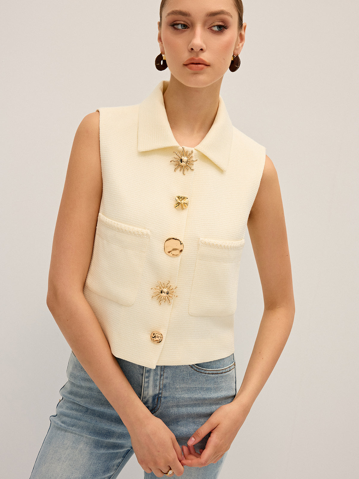 Irregular Metal Button Sleeveless Vest Stylish Casual Summer Top