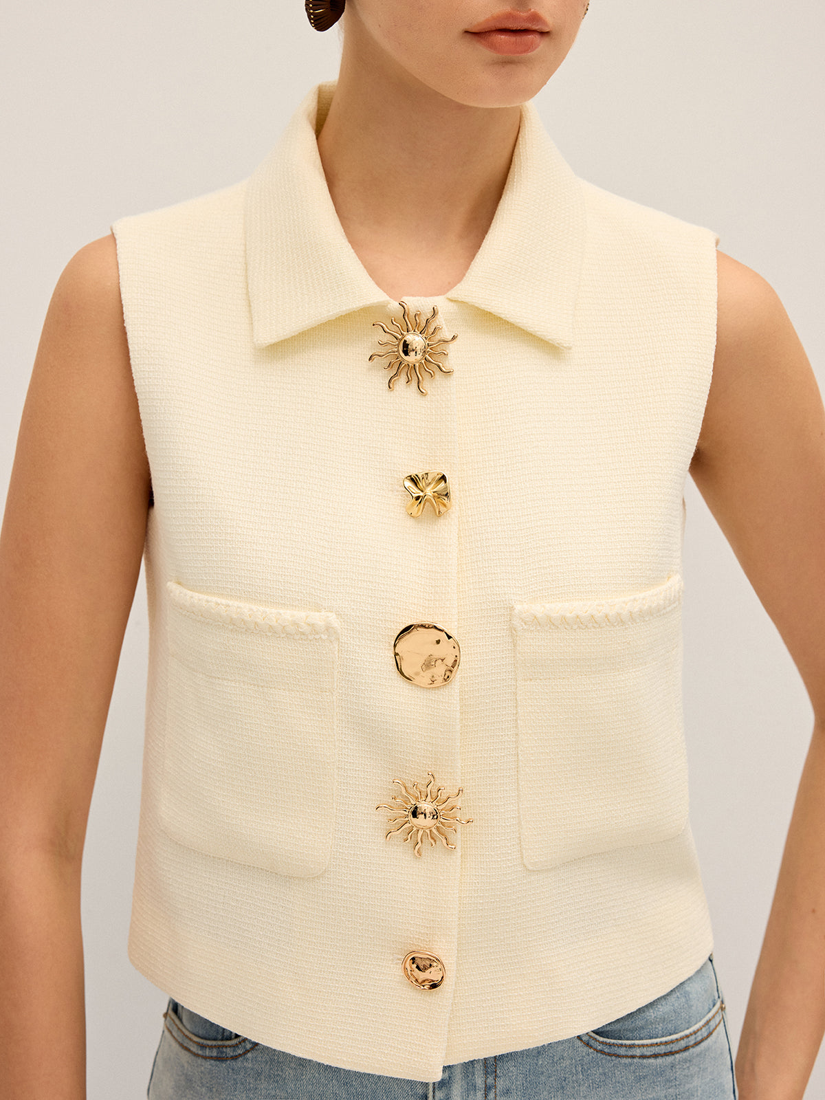 Irregular Metal Button Sleeveless Vest Stylish Casual Summer Top