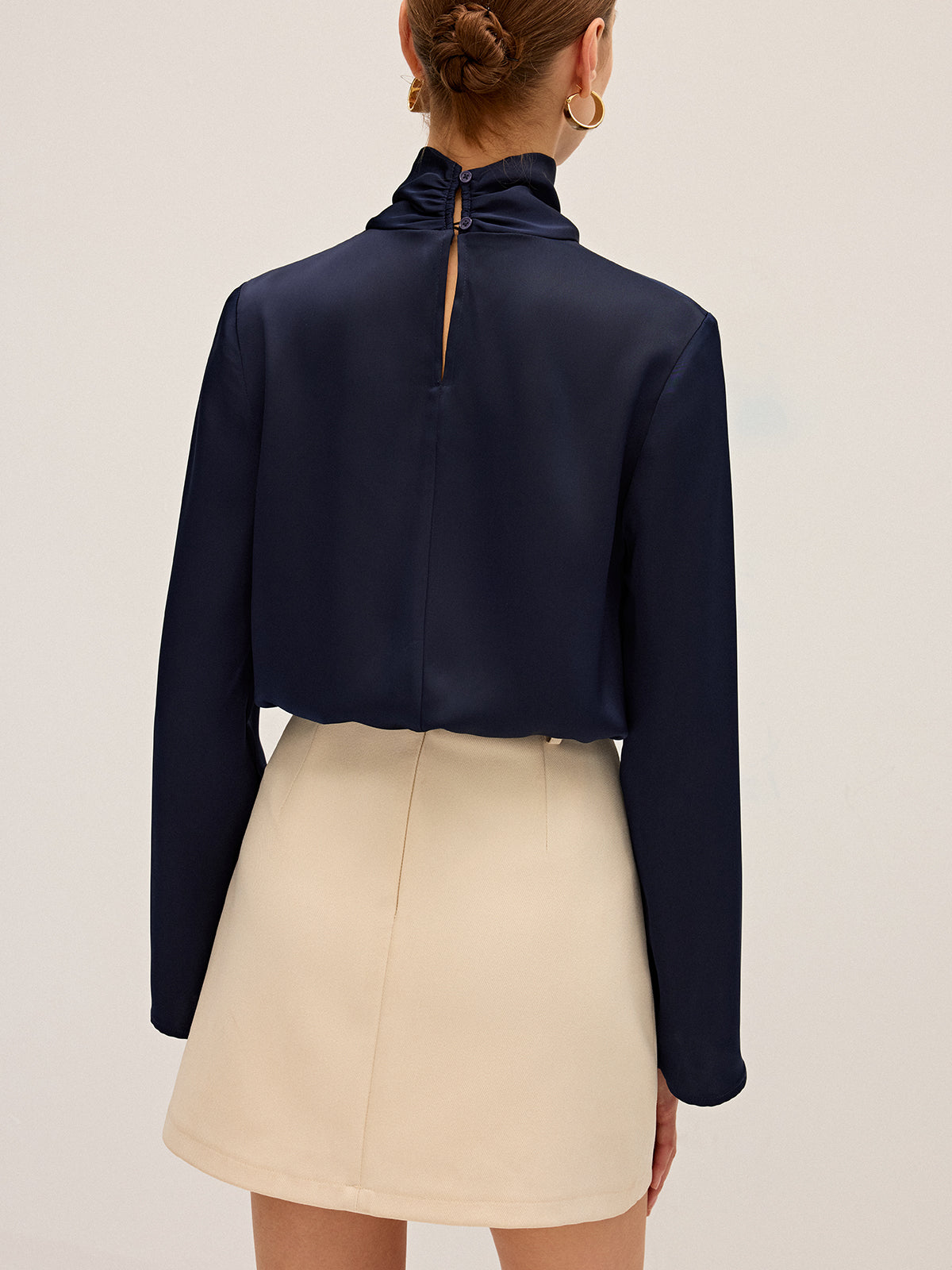 Satin Draped High Neck Blouse for Elegant Evening Wear