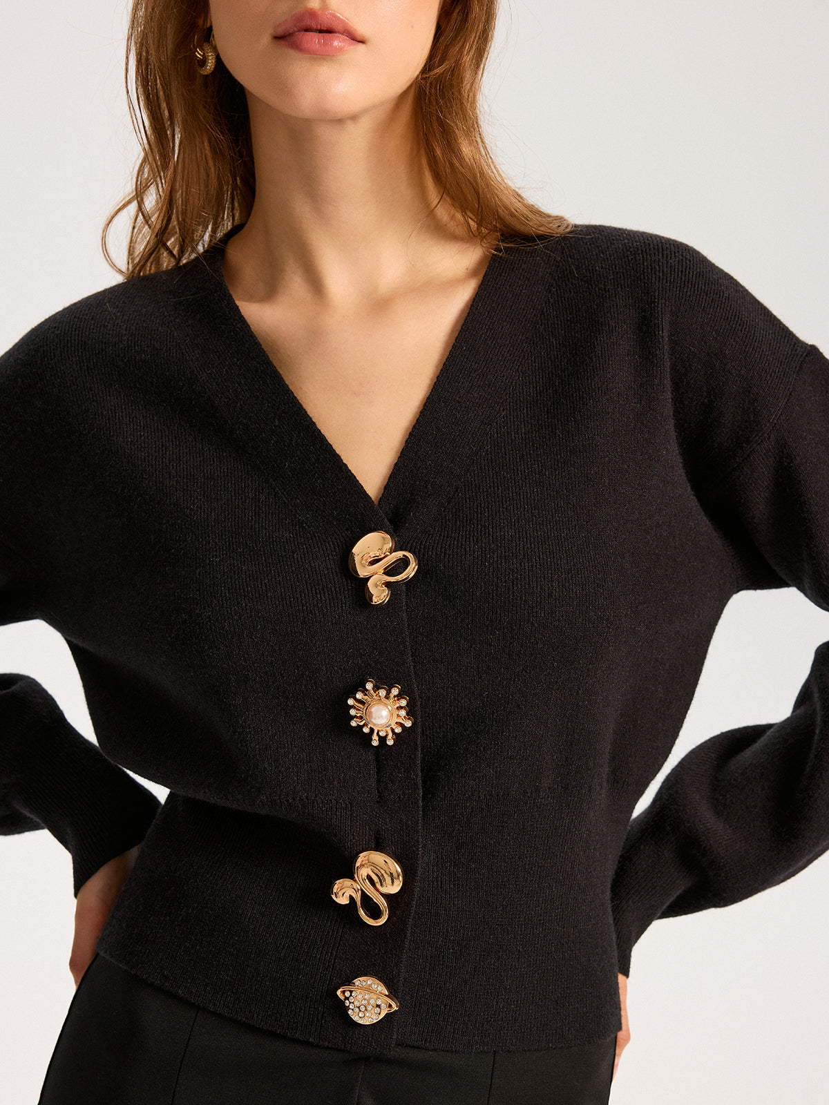 Wool Blend Metal Detail Knit Top for Women, Classic Design