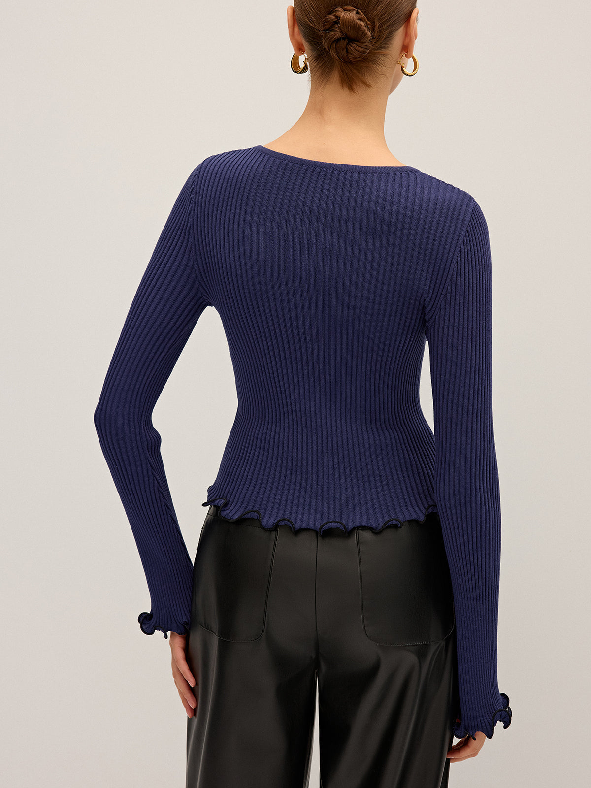Metal Detail Cut-Out Ribbed Knit Top Women's Fashion Trendy Essential