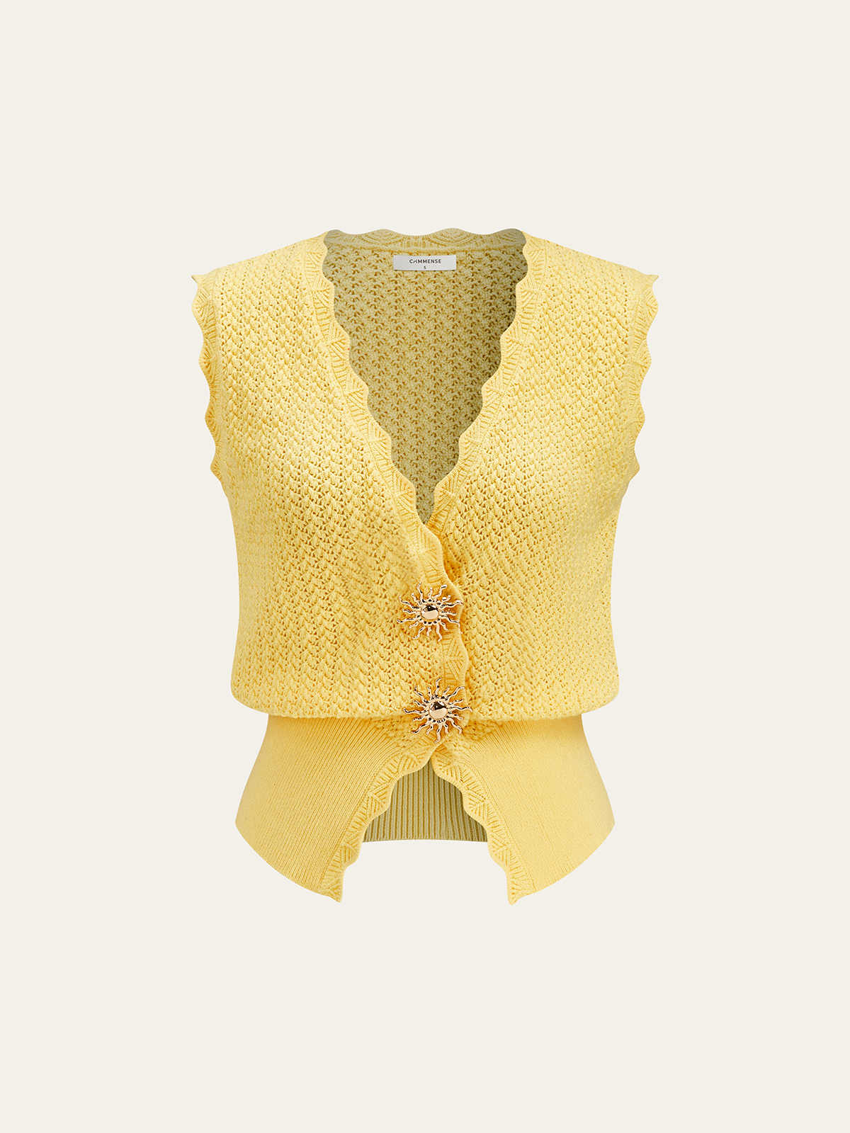 Metal Detail Scallop Trim Knit Vest with Lightweight Sleeveless Design