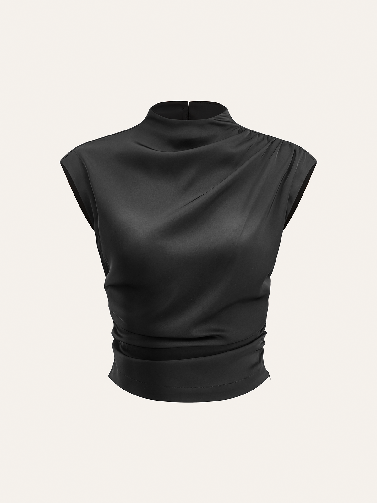 Mock Neck Cap Sleeve Ruched Top for Women, Fashion Essential