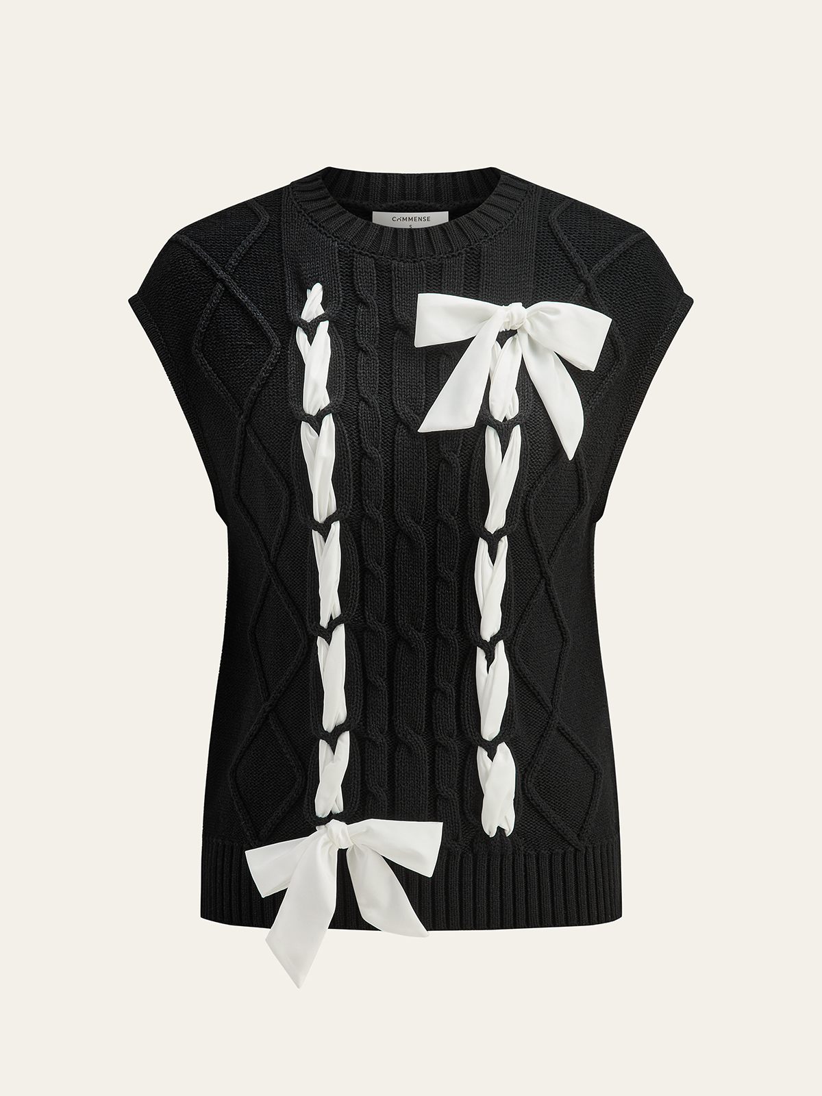 Cable-Knit Bow Cap Sleeve Vest Sweater for Women Stylish Layering