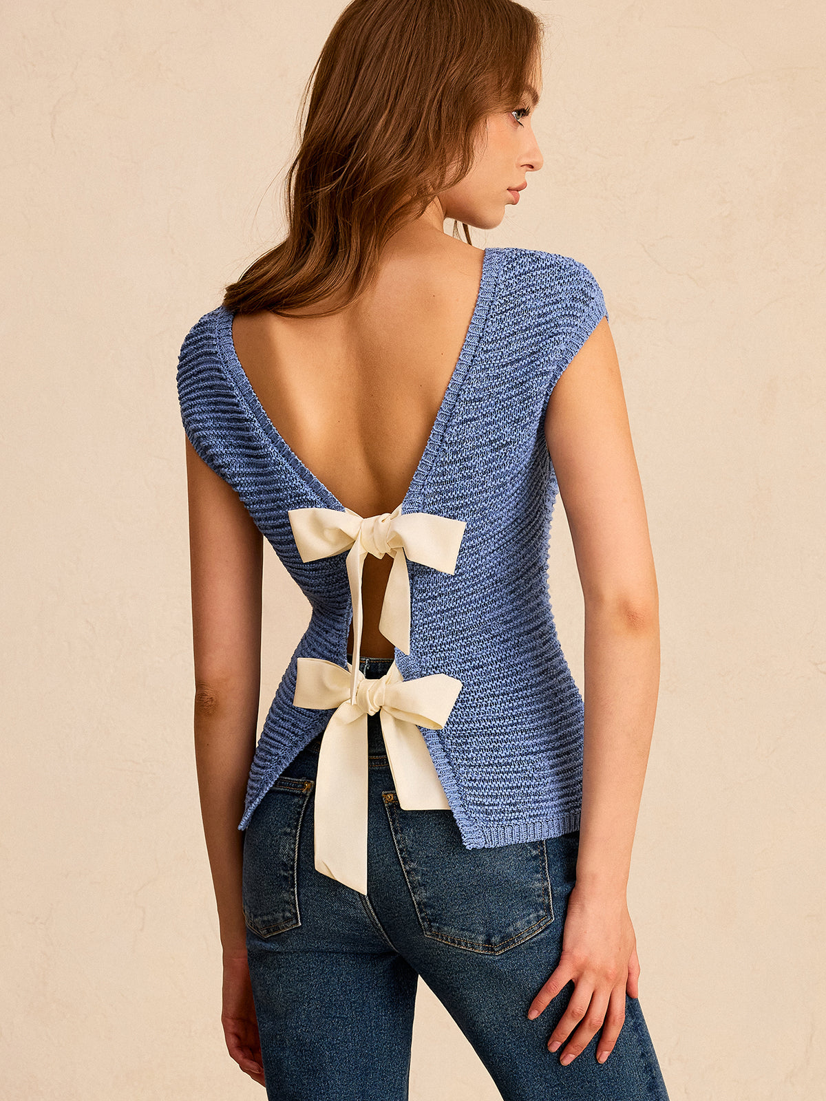 Bow Tie Reversible Design Knit Top for Women, Comfortable Casual Wear