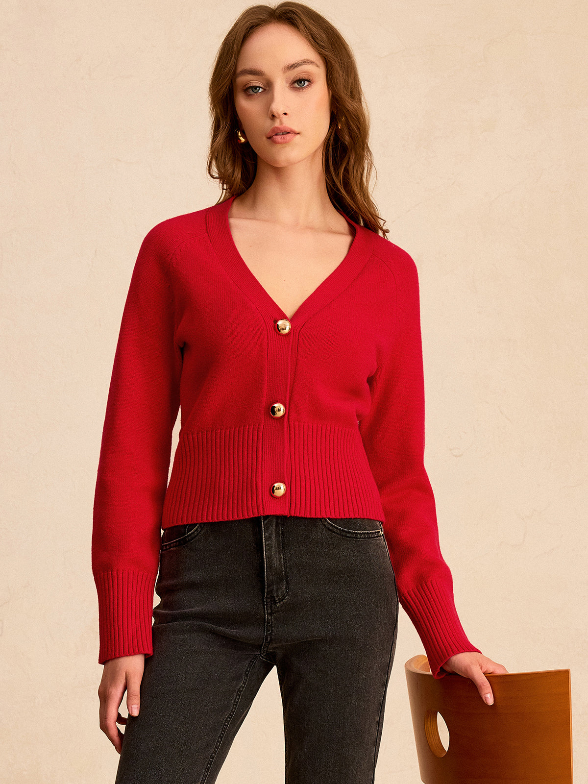 V-Neck Button-Front Knit Cardigan Sweater for Women