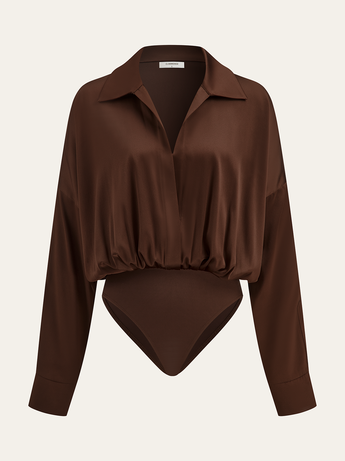 Satin Collared Long Sleeve Bodysuit for Women Elegant Evening Wear